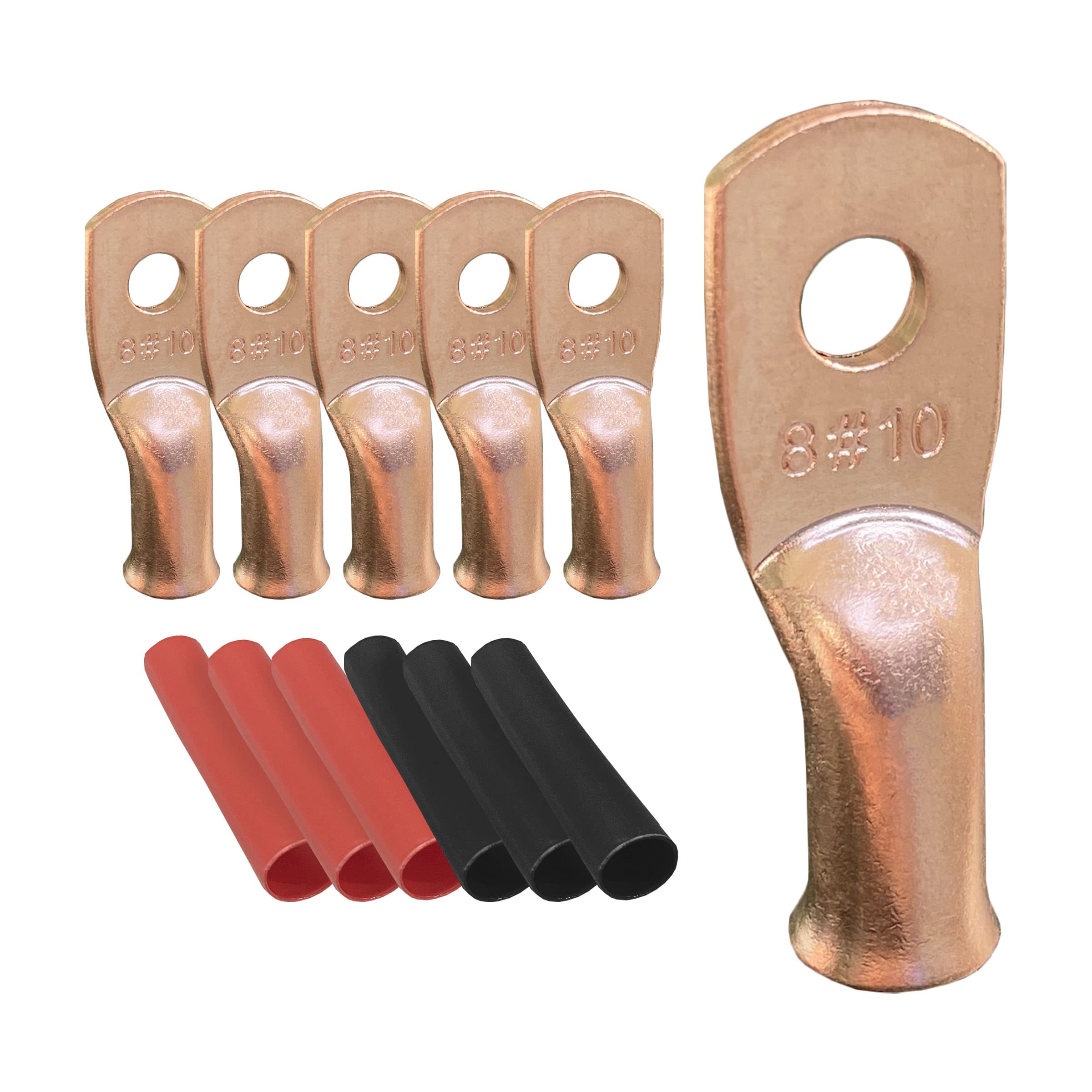 10Pcs 8 Awg #10 Ring Battery Lugs, Copper Lugs, Battery Cable Ends, Tubular Ring Terminals, Crimp Wire Ring Lugs, Battery Termin