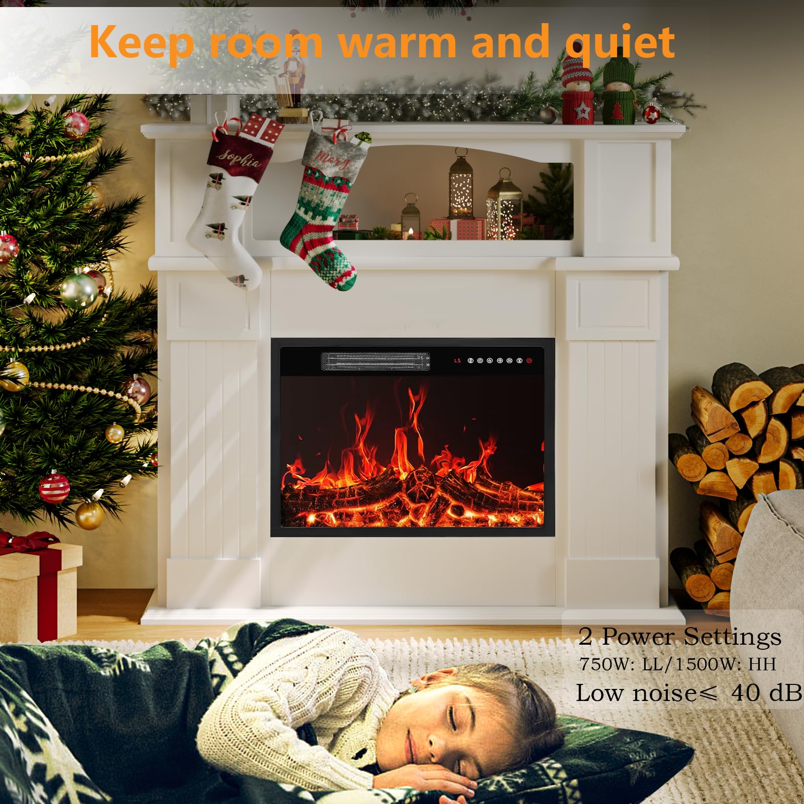 Bossin 43'' Electric Fireplace With Mantel, 23 Inch Electric Fireplace Insert, Freestanding Tv Stand With Fireplace Heater,Woode