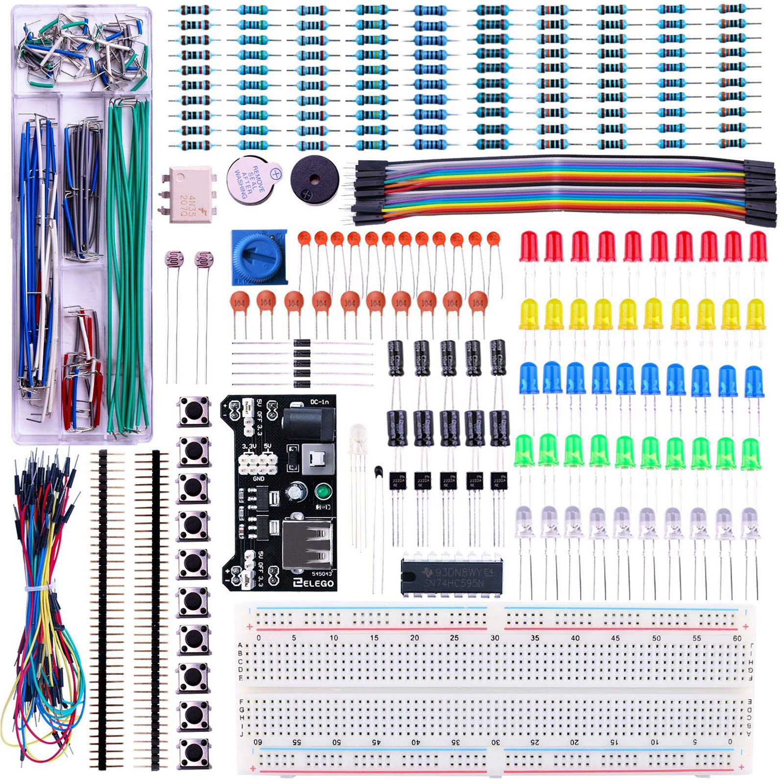 Elegoo Upgraded Electronics Fun Kit W/Power Supply Module, Jumper Wire, Precision Potentiometer, 830 Tie Points Breadboard Compa