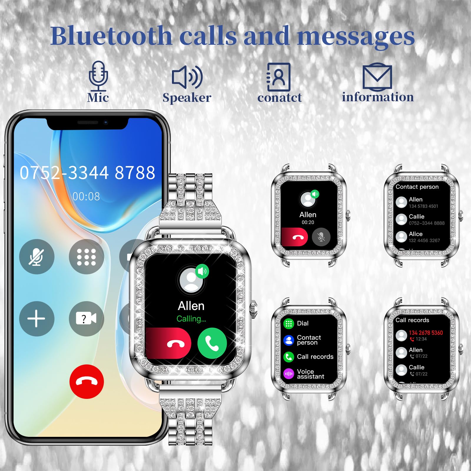 Smart Watch For Women Diamonds(Answer/Make Call),1.29 ' 'Hd Touch Screen Smart Watch Android,Fitness Tracker With Heart Rate/Blo