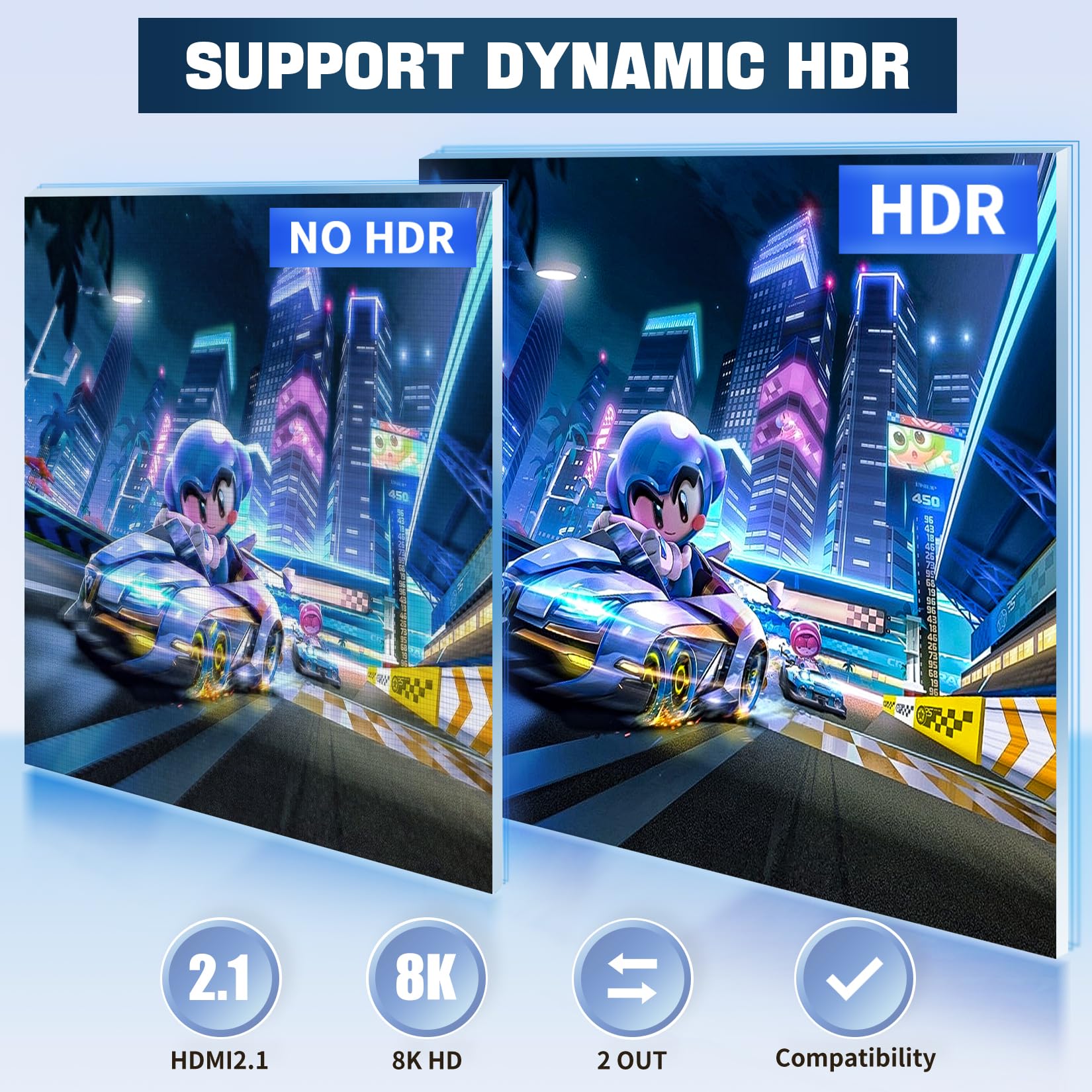 BolAAzuL HDMI 2.1 Switch Splitter 2x2, 8K@60Hz, 4K@120Hz, 40Gbps, HDR, HDCP