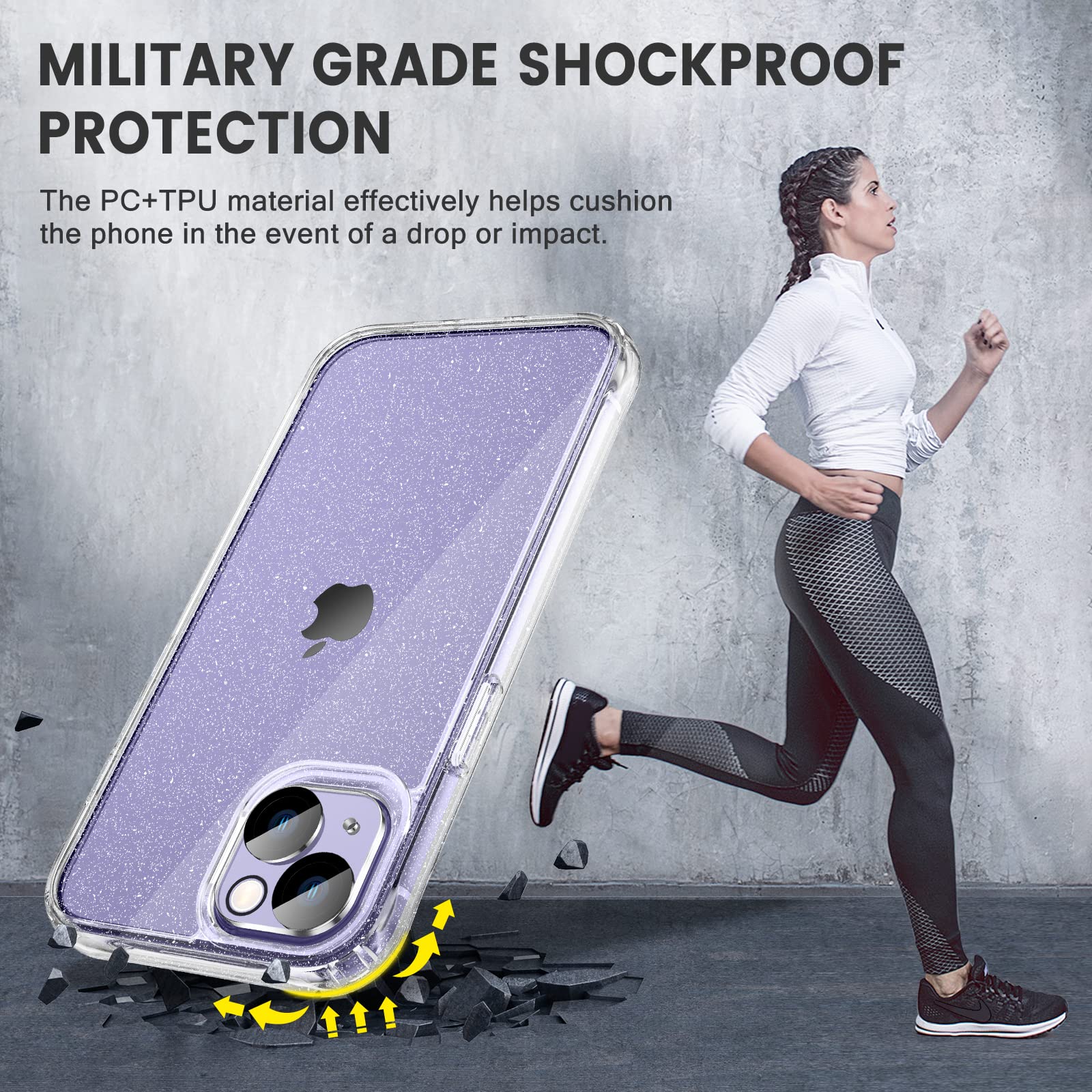 Maxdara [3 In 1 For Iphone 14 Glitter Case, Iphone 14 Case With Tempered Glass Screen Protector And Camera Lens Protector Drop P