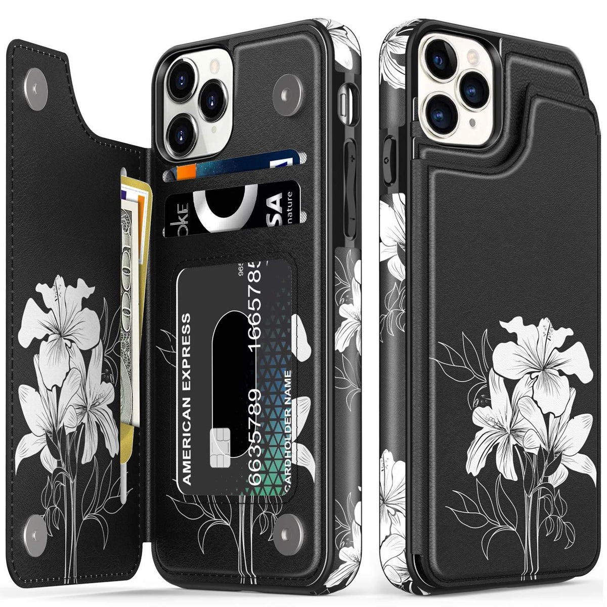 Leto Iphone 12 Pro Max Case,Flip Folio Leather Wallet Cover With Fashion Flower Designs For Girls Women,With Card Slots Kickstan