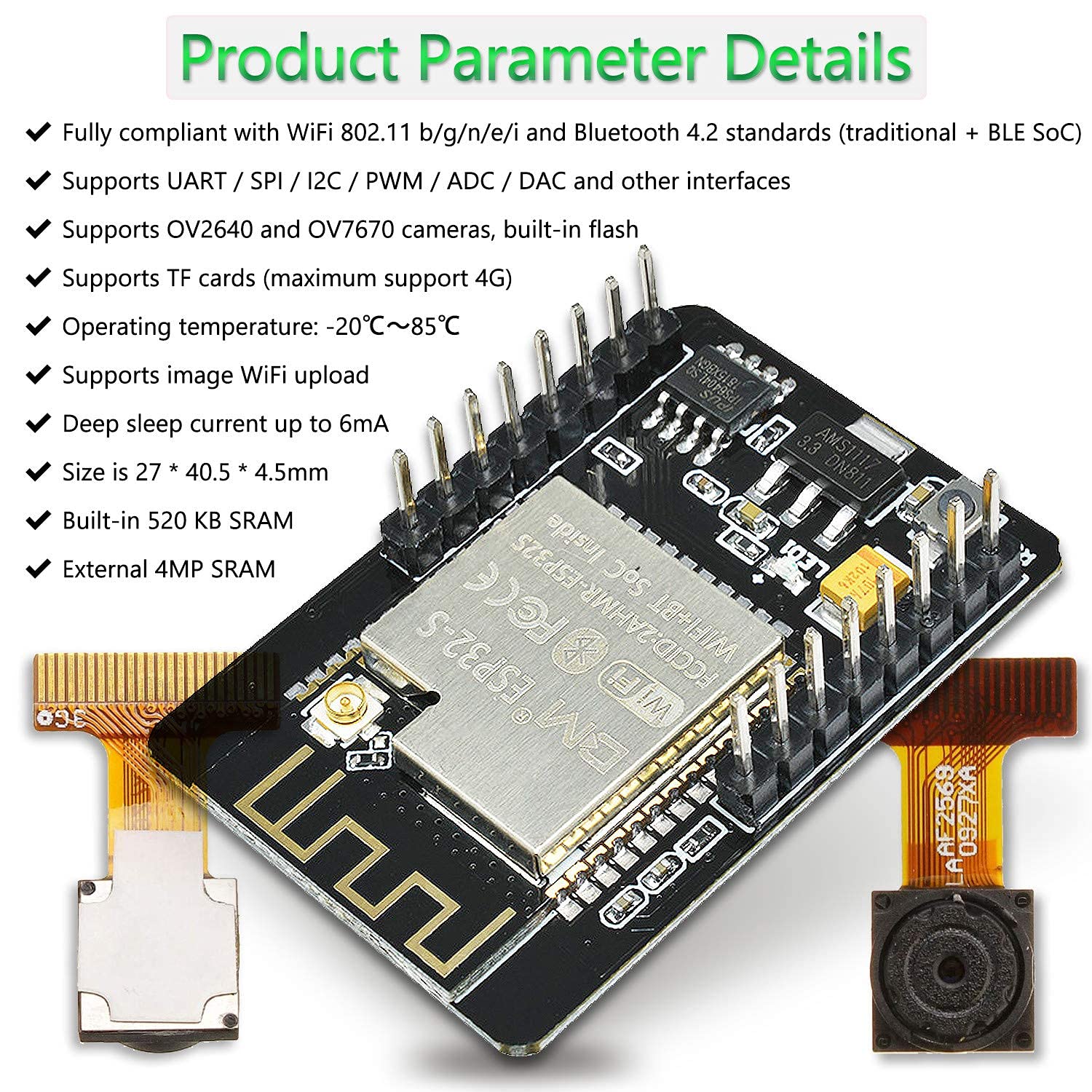 2Pcs Esp32 Cam Mb, Aideepen Esp32 Cam W Bt Board Esp32 Cam Mb Micro Usb To Serial Port Ch 340G With Ov2640 2Mp Camera Module Dua