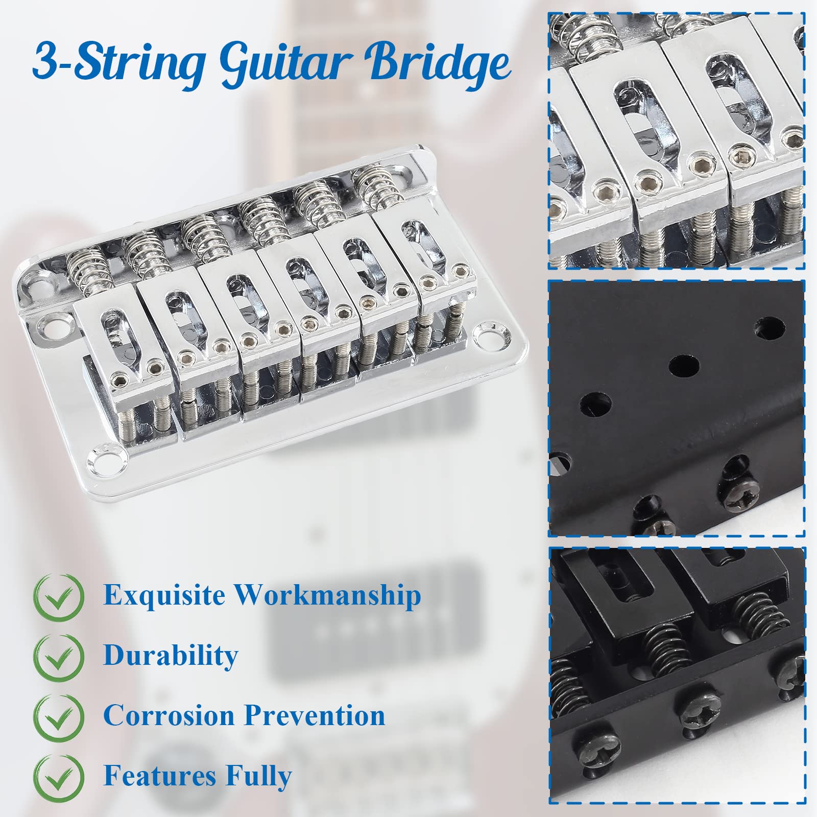 Harskiyersilver Adjustable 6 String Guitar Bridge, Metal Fixed Top Load Guitar Tailpiece Guitar Fixed Bridge Hardtail Saddle Bri