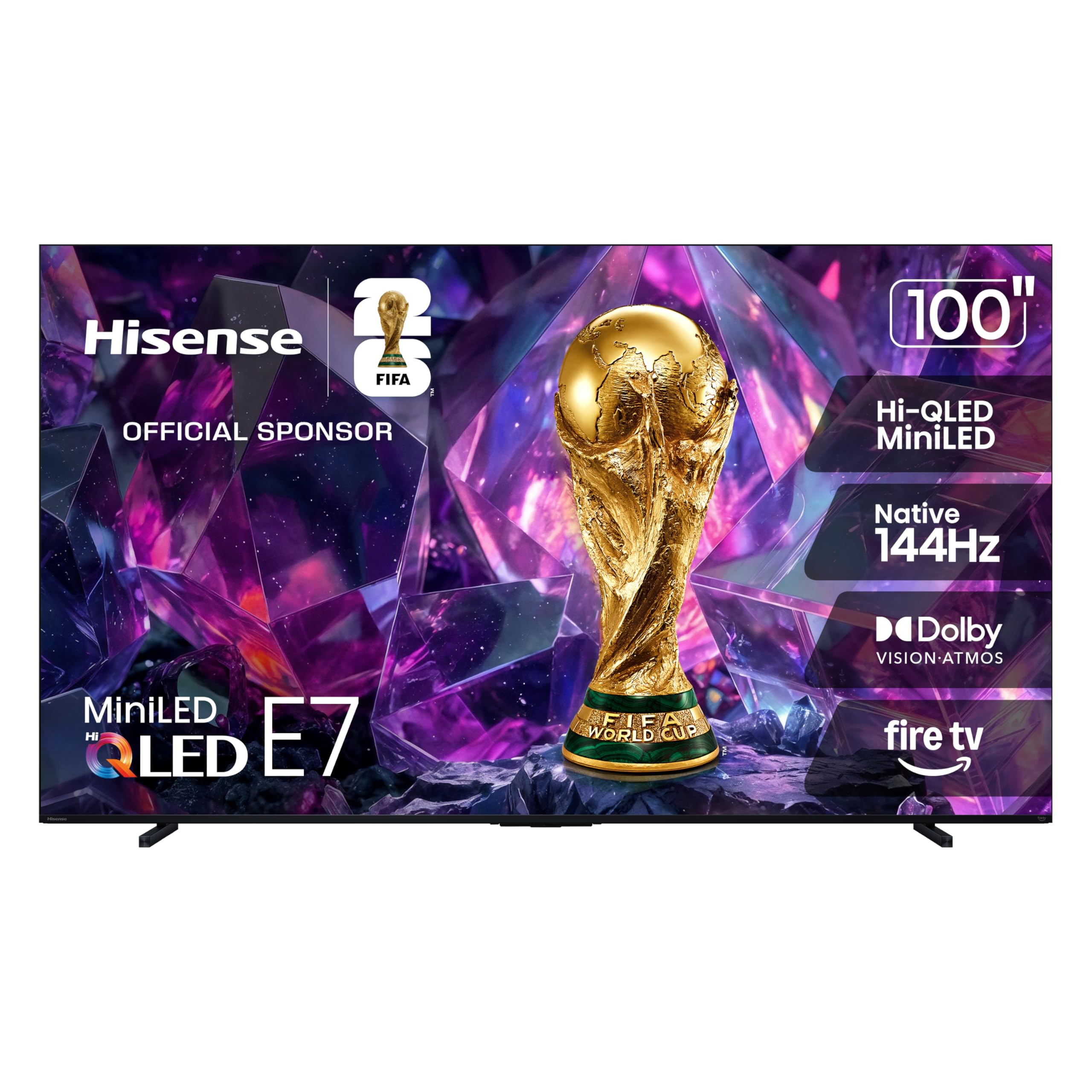 Hisense 100 E7 Cinema Series Hi-QLED Mini-LED 4K UHD Smart Fire TV (100E7SF, 2026 Model) -Native 144Hz, Dolby Vision IQ  Atmos, 