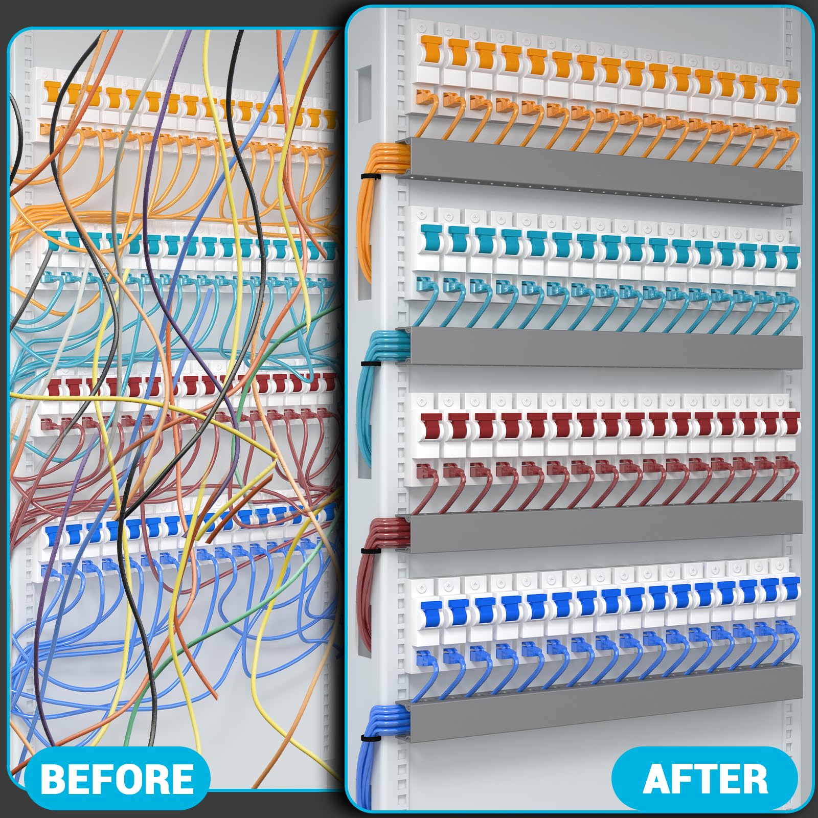 Open Slot Wire Duct Kit, 62.8''(4 X 15.7) Server Rack Cable Management, Cable Management Raceway For Hide Network Hdmi Vga Cable