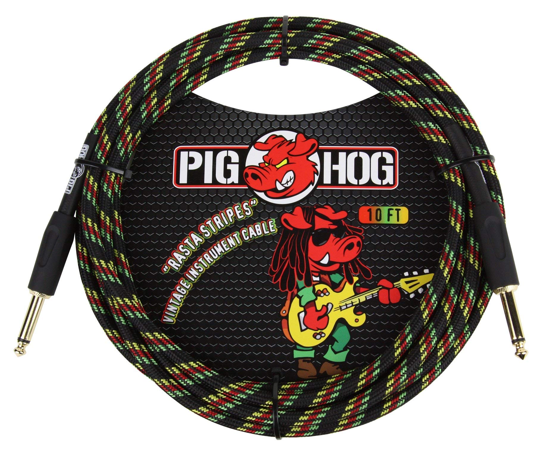 Pig Hog ''Rasta Stripes'' Woven Jacket Tour Grade Instrument Cable, 10-foot