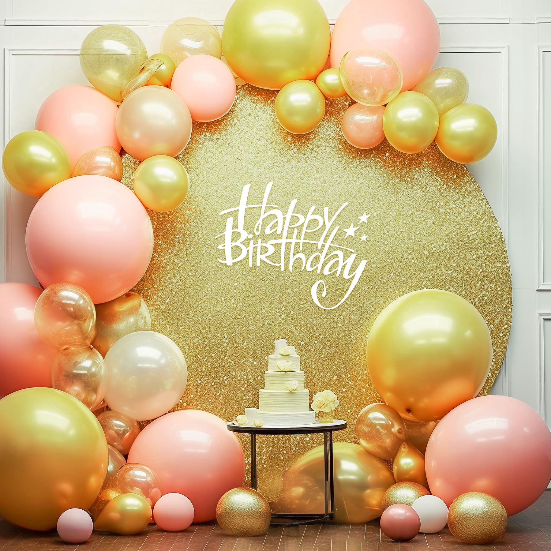 Gold Sequin Round Backdrop Cover 7.2Ft Glitter Circle Backdrop Cover Beautiful Sparkly Photo Backdrop Balloon Arch Cover For Bir