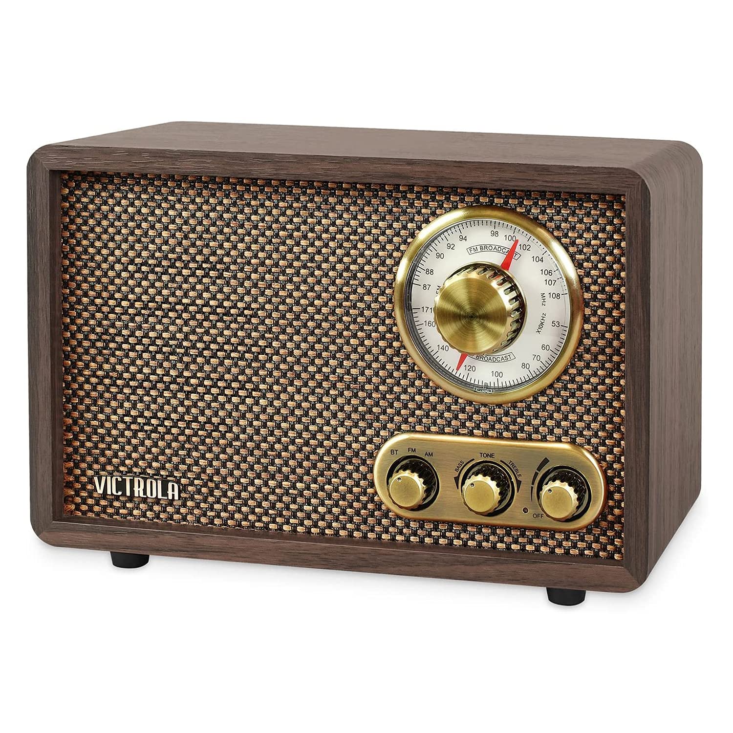 Victrola Retro Wood Bluetooth Radio With Built In Speakers, Elegant & Vintage Design, Rotary Am/Fm Tuning Dial, Wireless Streami