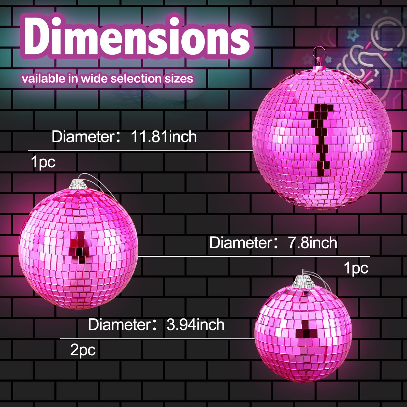 4 Pcs Large Pink Disco Ball Mirror Disco Ball 70S Mellow Pink Disco Ball Hanging Disco Ball Stage Lightning Effect Ball For 70S