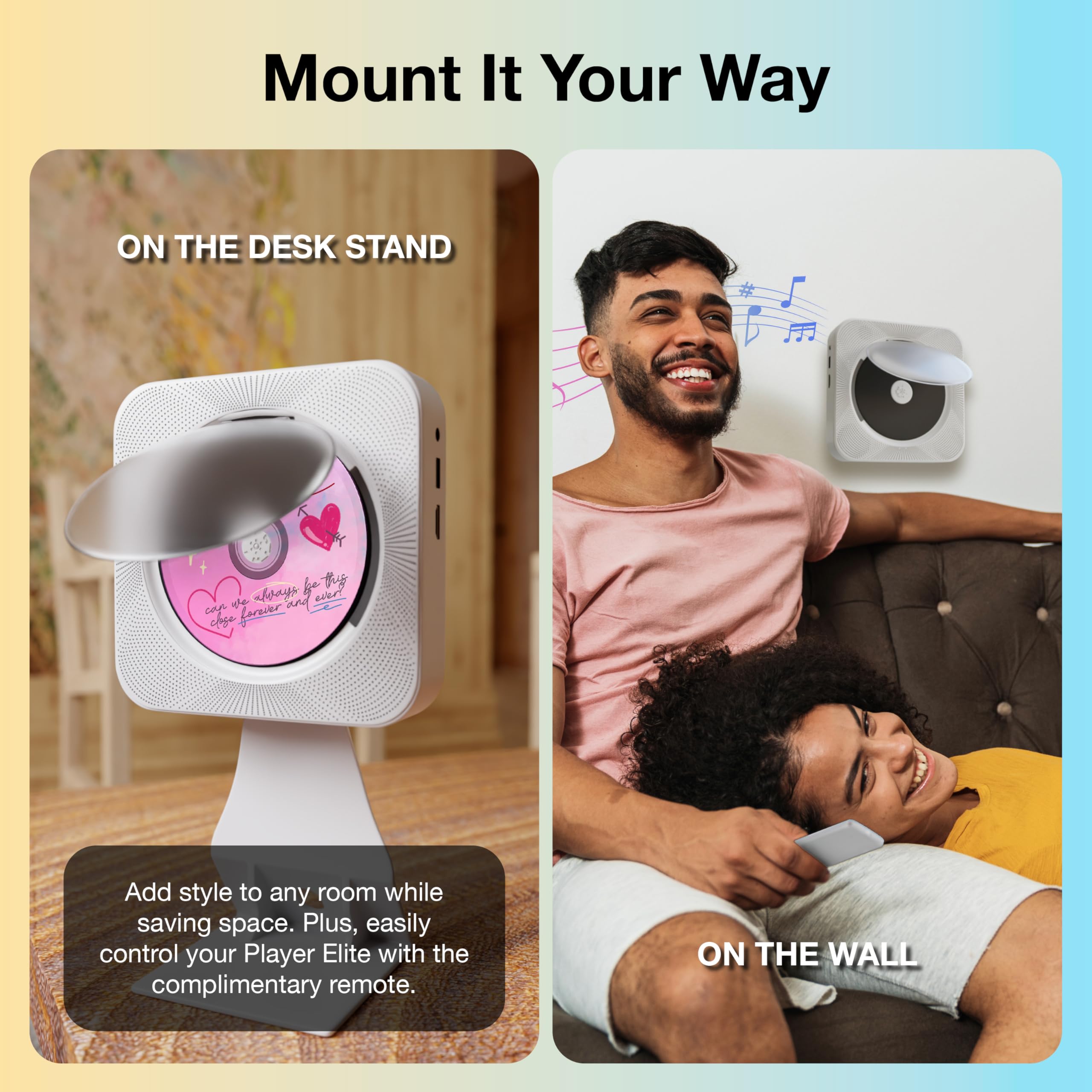 Player Elite Portable Cd Players For Home   Desk And Wall Mount Radio Cd Player. Hifi Desktop Cd Player With Radio, Dvd, Wireles