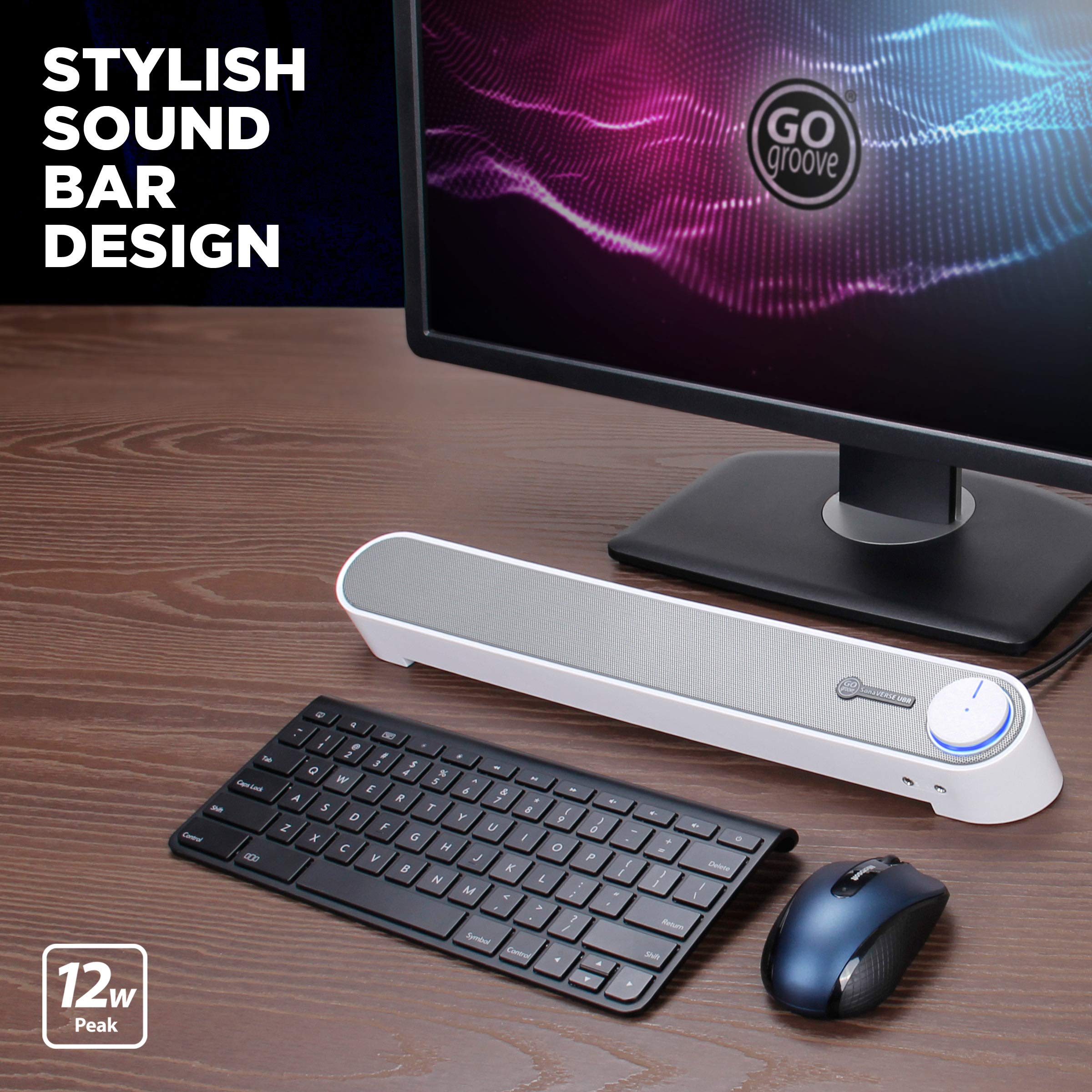 Gogroove Computer Speaker Mini Soundbar - Usb Powered Pc Sound Bar With Easy Setup Wired Aux, Stereo Audio, Microphone Port, Vol