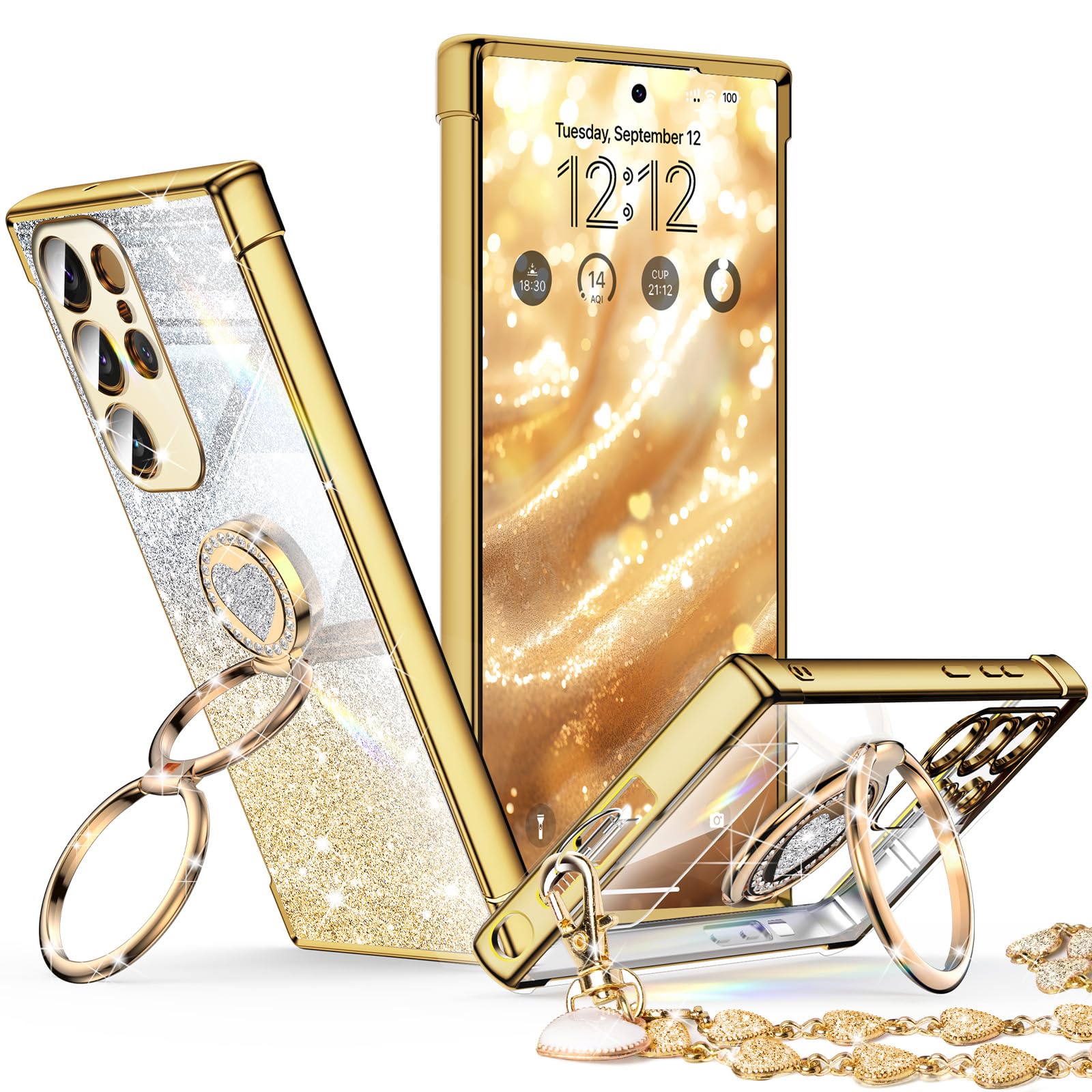 Xyz For Samsung Galaxy S24 Ultra Case With Stand, Galaxy S24 Ultra Case With Double Ring, Women Girls Bling Luxury Glitter Clear