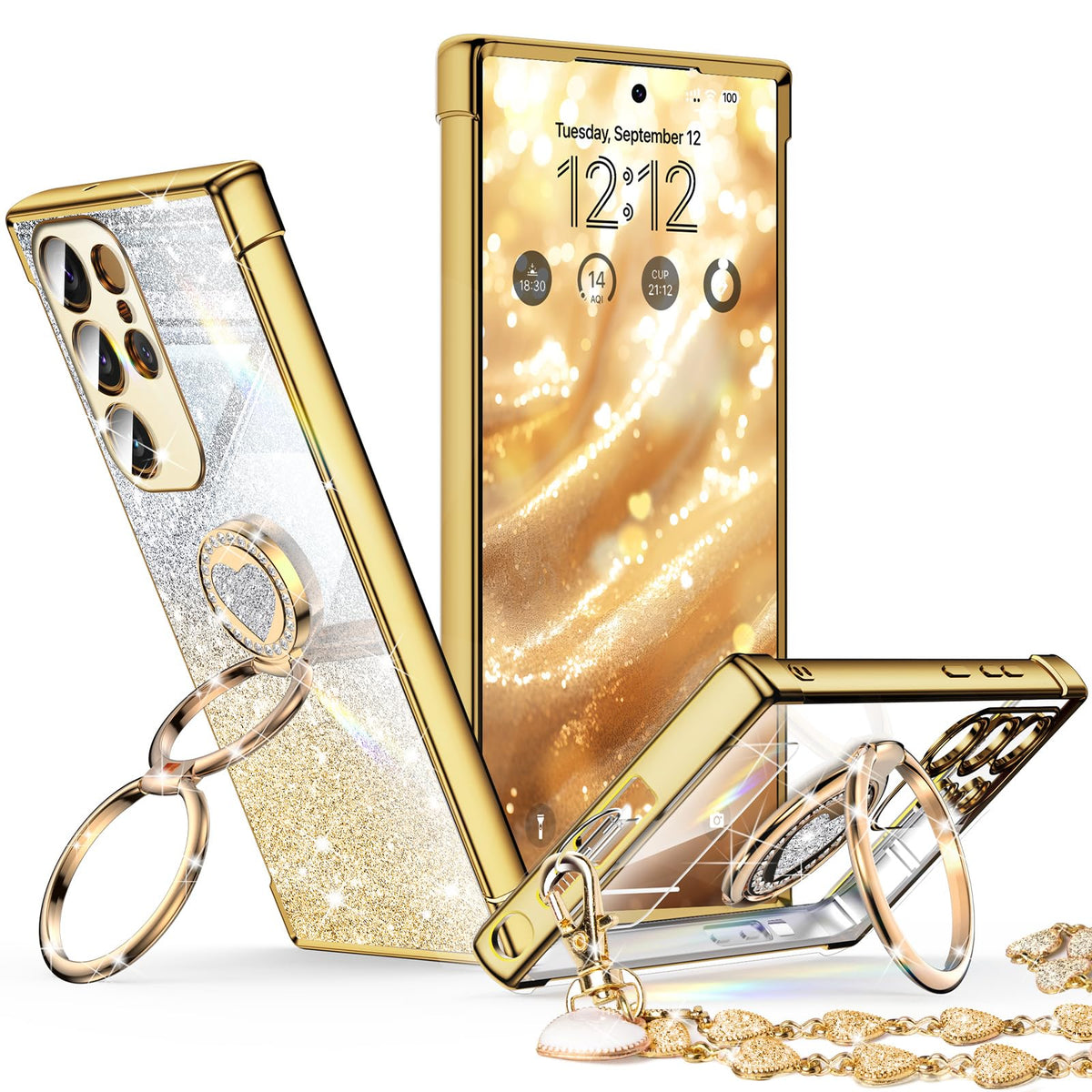 Xyz For Samsung Galaxy S23 Ultra Case With Stand, Galaxy S23 Ultra Case With Double Ring, Women Girls Bling Luxury Glitter Clear