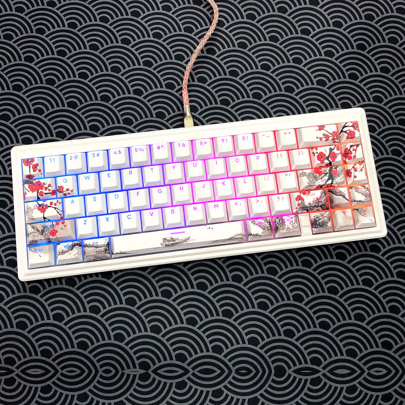 JSJT PBT Keycaps - 129 Keys Double Shot Shine Through Plum Blossom Custom Keycap Set for Cherry Gateron MX Mechanical Keyboards