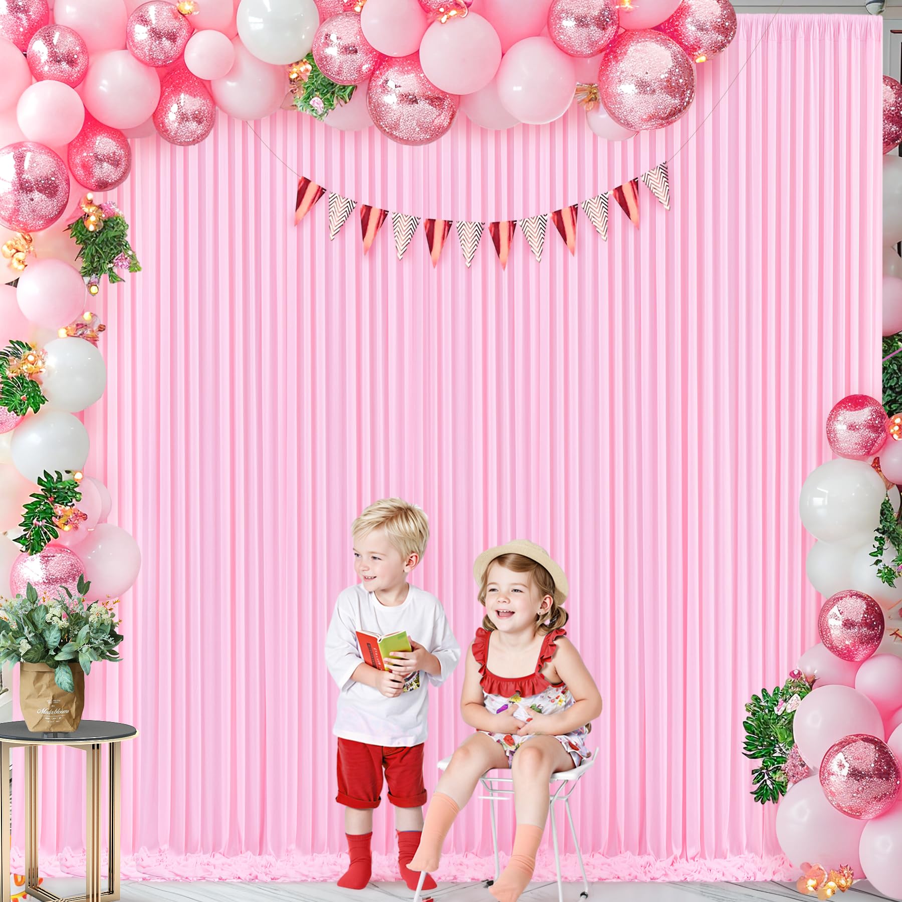 Pink Backdrop Curtain For Parties Baby Shower Wrinkle Free Pink Photo Curtains Backdrop Drapes Fabric Decoration For Weddings Bi
