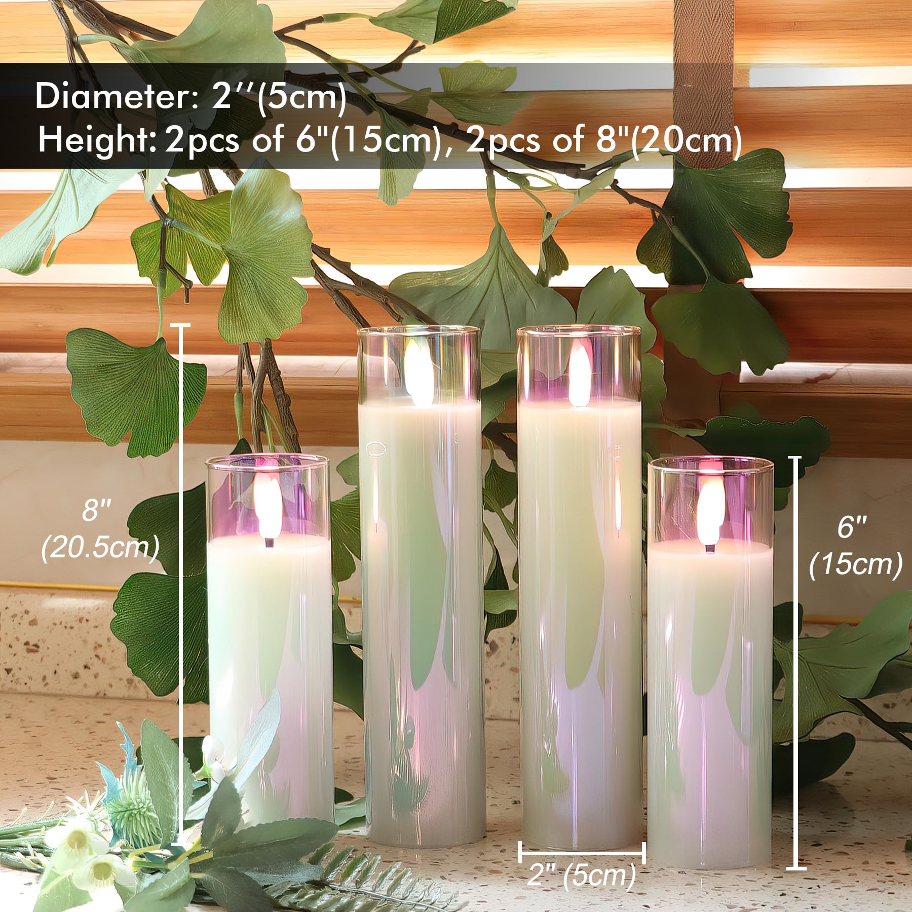 Rhytsing Glass Battery Operated Led Candles, White Slim Flameless Candles With Remote, Warm White Light, 8 Batteries Included