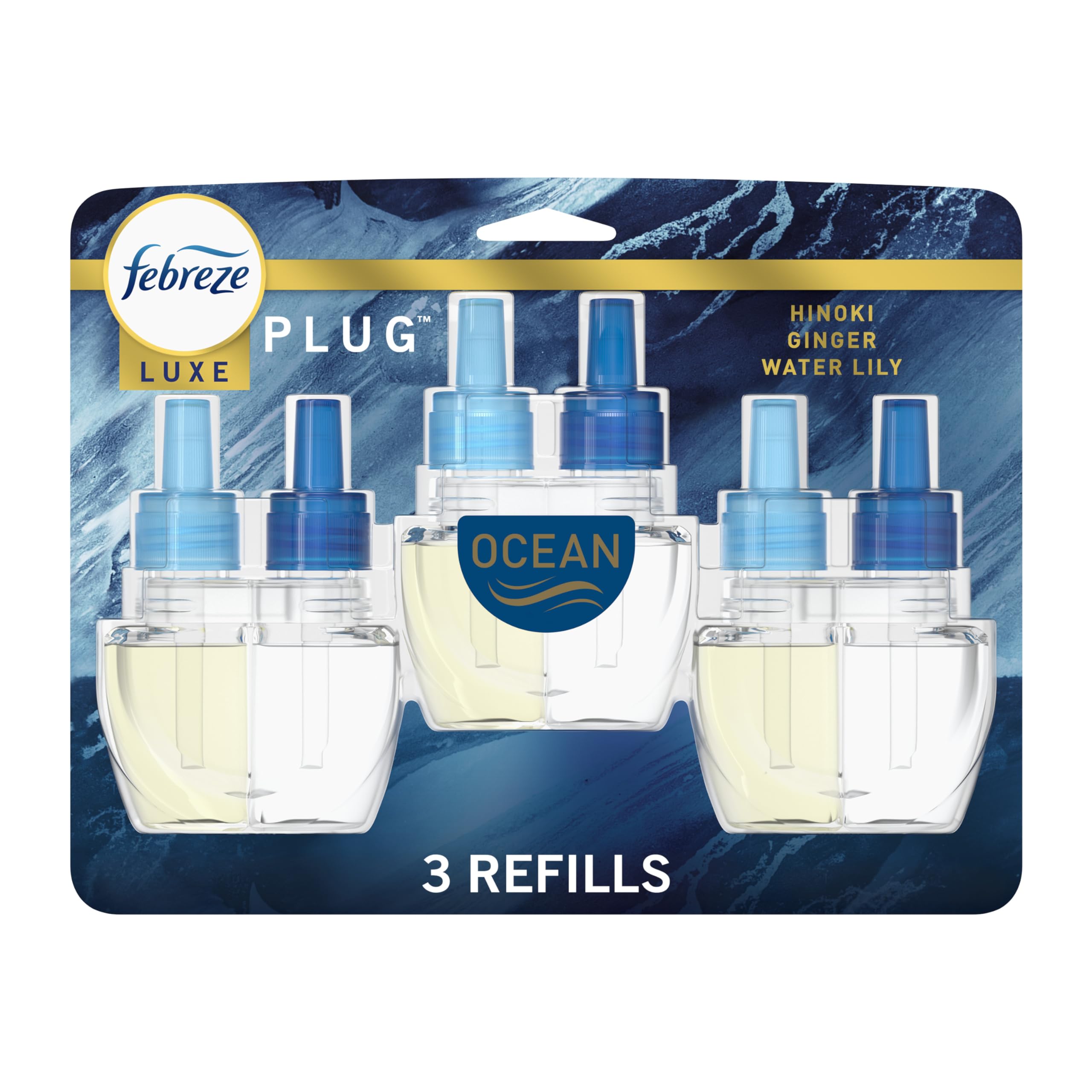 Febreze Origins Fade Defy Plug Air Freshener & Odor Fighter, Ocean, (3) .87 Fl. Oz. Oil Refills