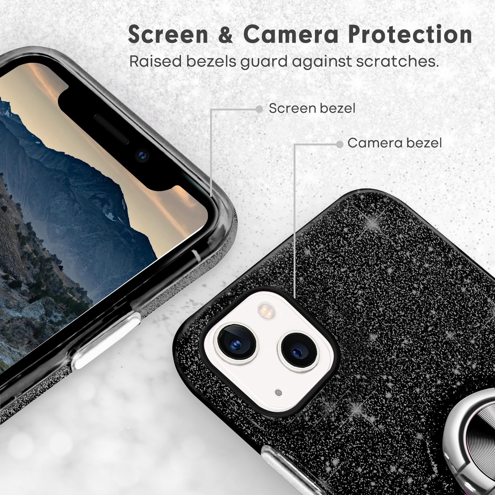 Soulips Iphone 13 Mini Case,Magnetic Car Mount Supported Slim Thin Glitter Sparkle With 360? Ring Holder Kickstand Shockproof Pr