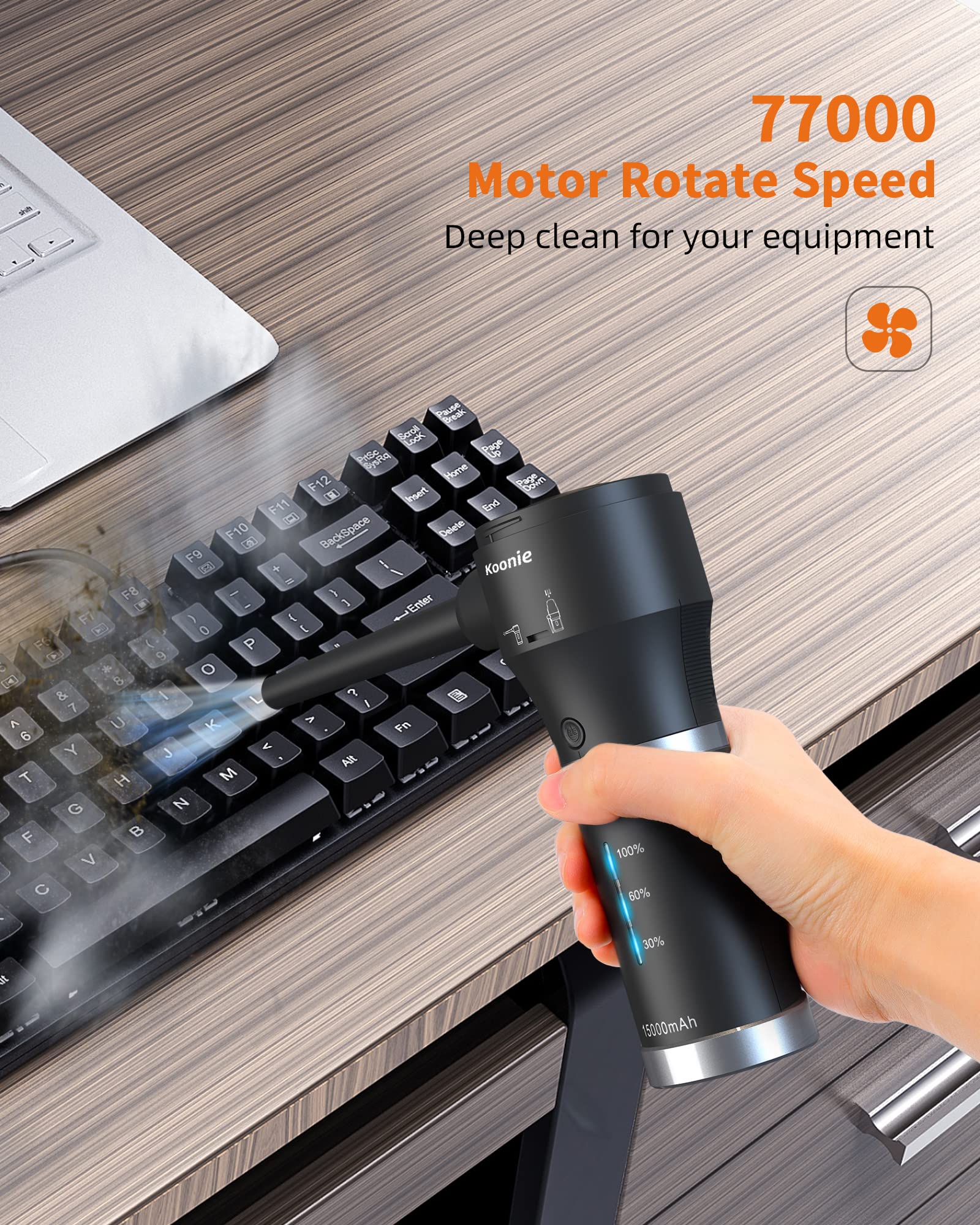 Compressed Air Duster, Koonie 15000Mah Cordless Air Duster & Vacuum 2 In 1 Powerful 77000Rpm/11000Pa 2 Speeds Electric Air Duste