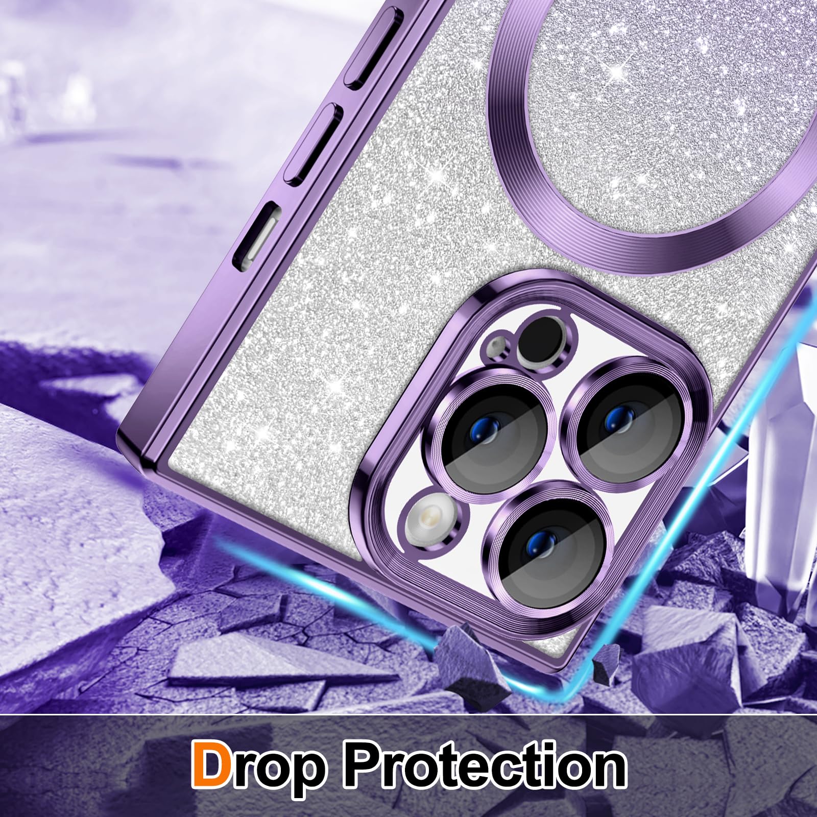 Hython For Iphone 12 Pro Case Clear Magnetic Glitter Phone Cases [Compatible With Magsafe] Full Camera Lens Protector Gradient S