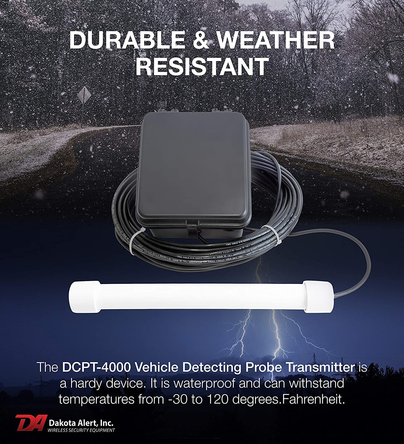 Dakota Alert Driveway Alarm Sensor   Dcpa 4K Plus Driveway Alarms Wireless Outside Weatherproof Alert System, 1 Mile Long Range Sensors, Receiver & Vehicle Detecting Probe Transmitter & 50' Wire