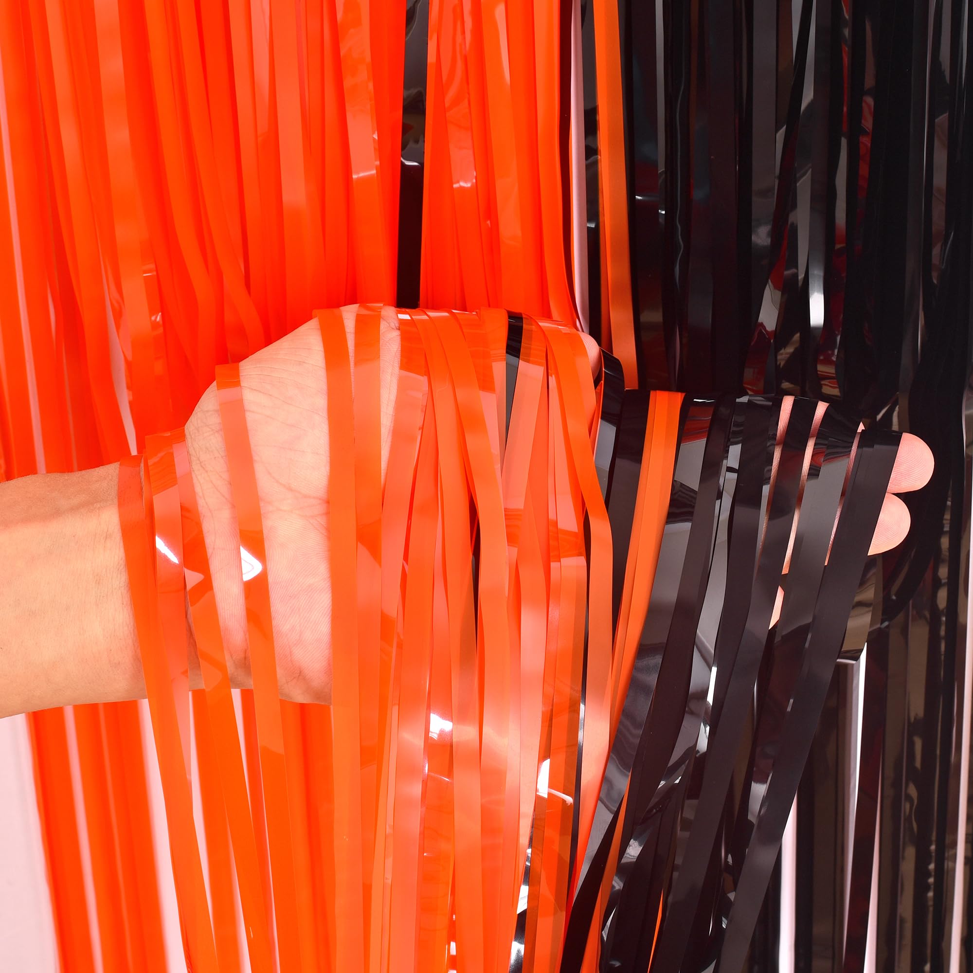Braveshine Tinsel Photo Backdrop Curtains   2 Pack 3.2X8.2Ft Black Orange Foil Fringe Streamer Curtain For Birthdays, Halloweens