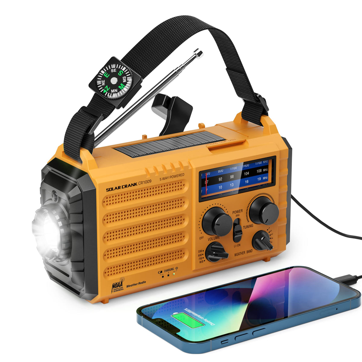 Weather Radio, 5 Way Powered Noaa Solar Hand Crank Emergency Radio With Noaa/Am/Fm/Sw With 18500Mwh Portable Power Bank, Surviva