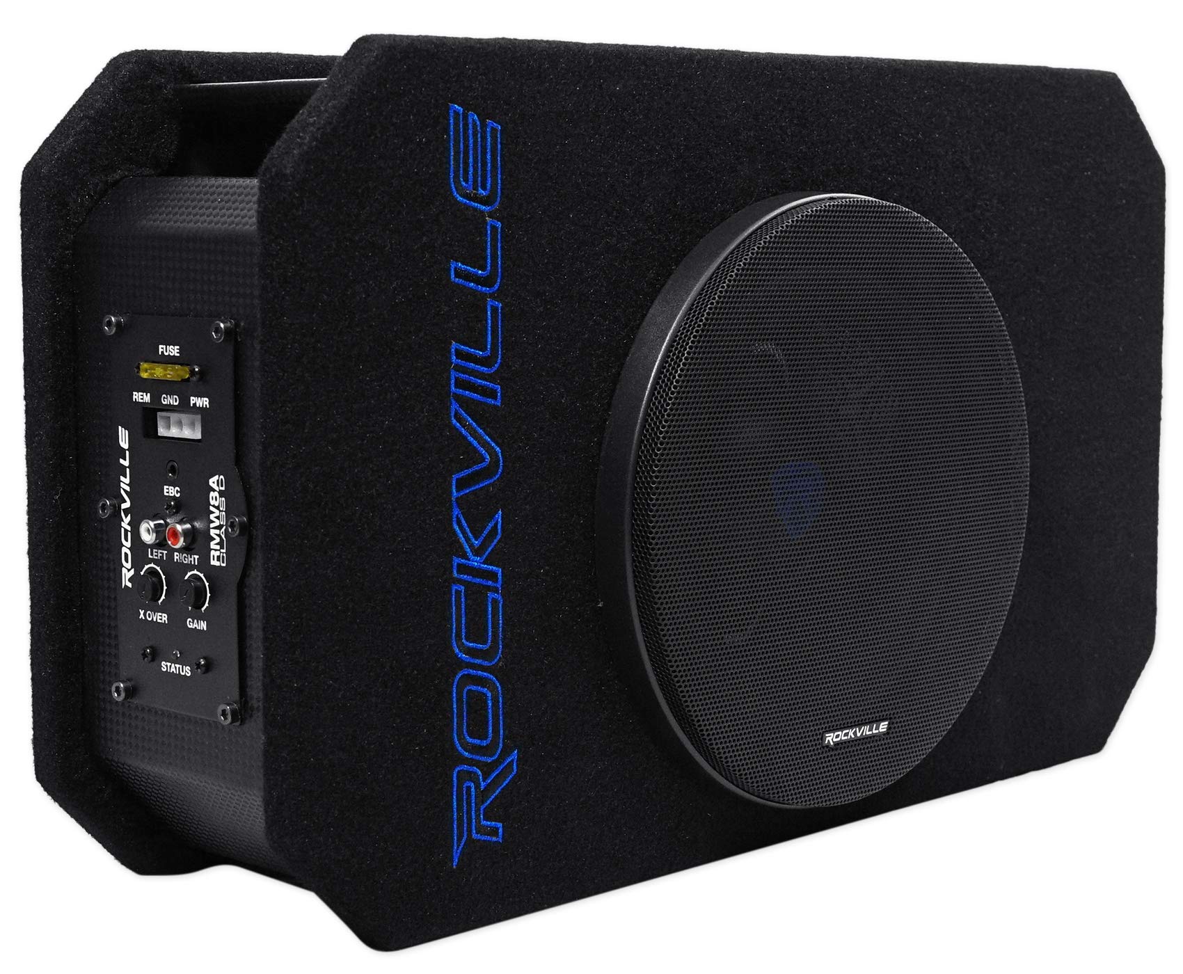 Rockville Rmw8A, 8 800W Powered Truck Subwoofer, Class D Amp, Slim Ported Enclosure, Includes Remote Bass Knob, Perfect For Deep