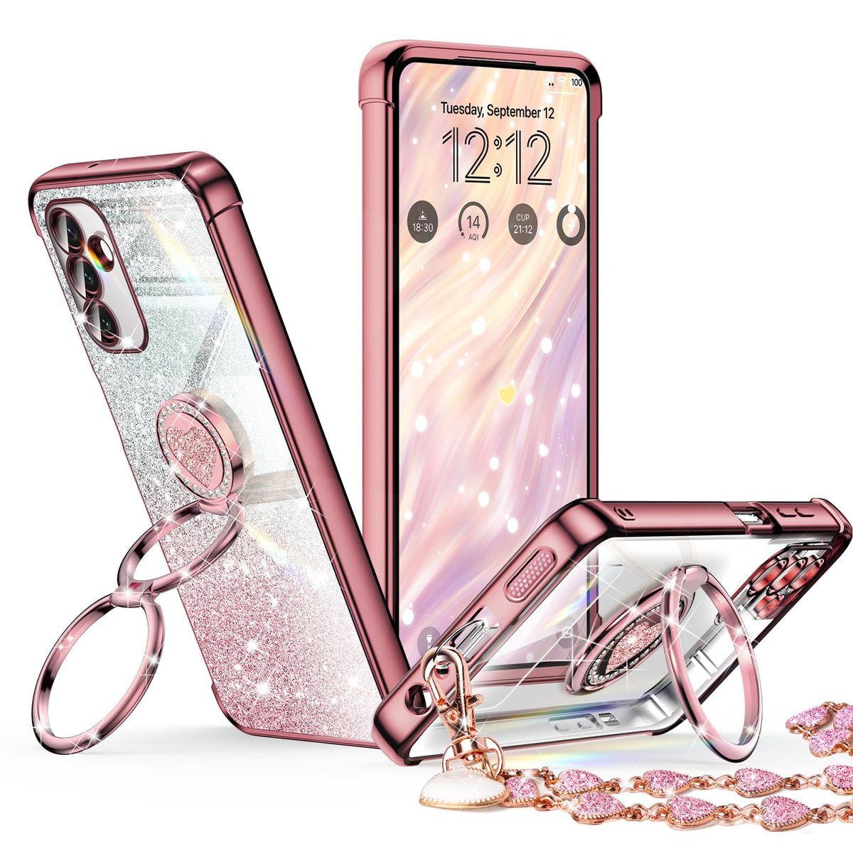 Xyz For Samsung Galaxy A15 5G Case With Stand, Galaxy A15 5G Case With Double Ring, Women Girls Bling Luxury Glitter Clear Phone