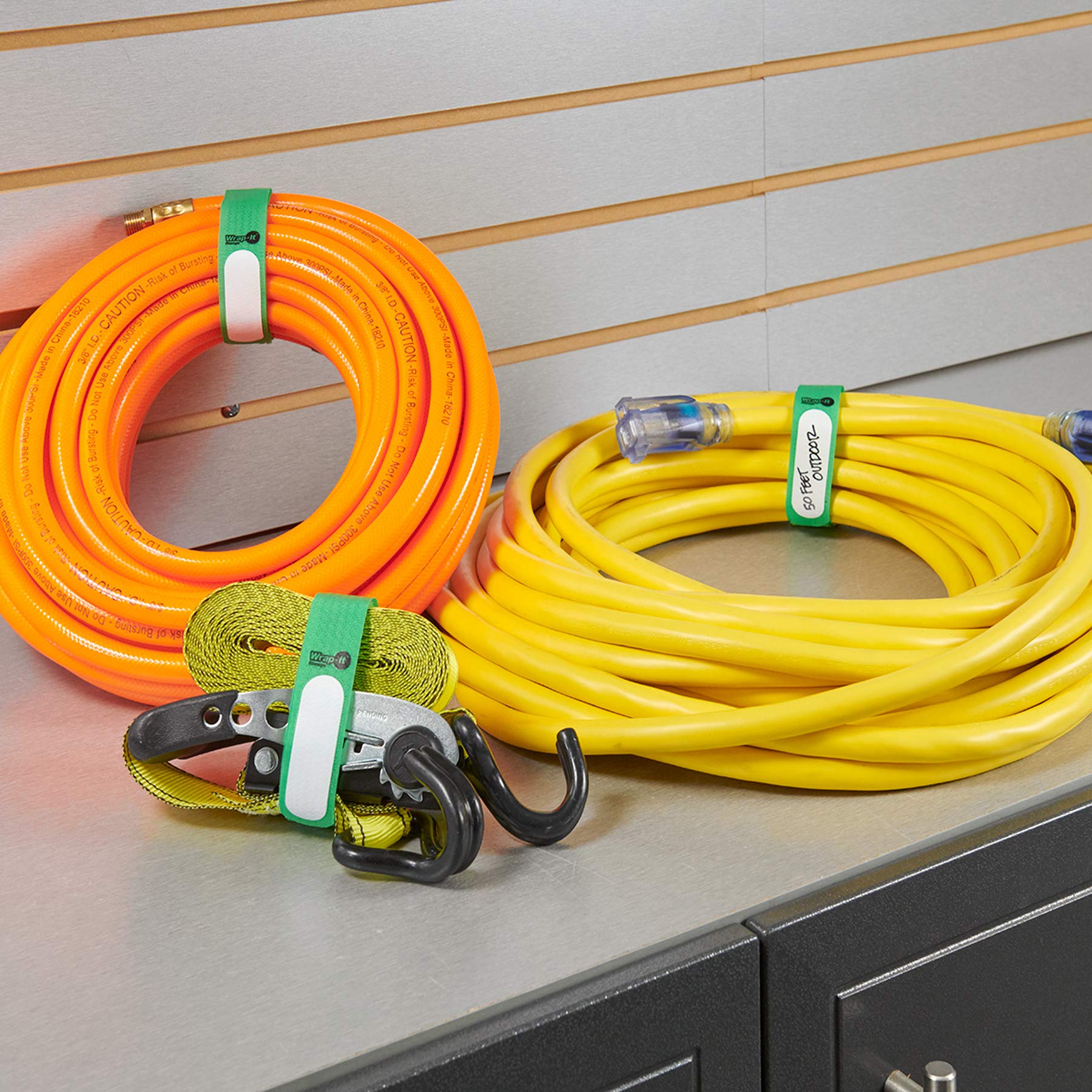 Wrap It Storage Cinch Straps, 18'' 12 Pack (Green), Features Buckle And Write On Label For Easy Cord Identification And Cable Ma