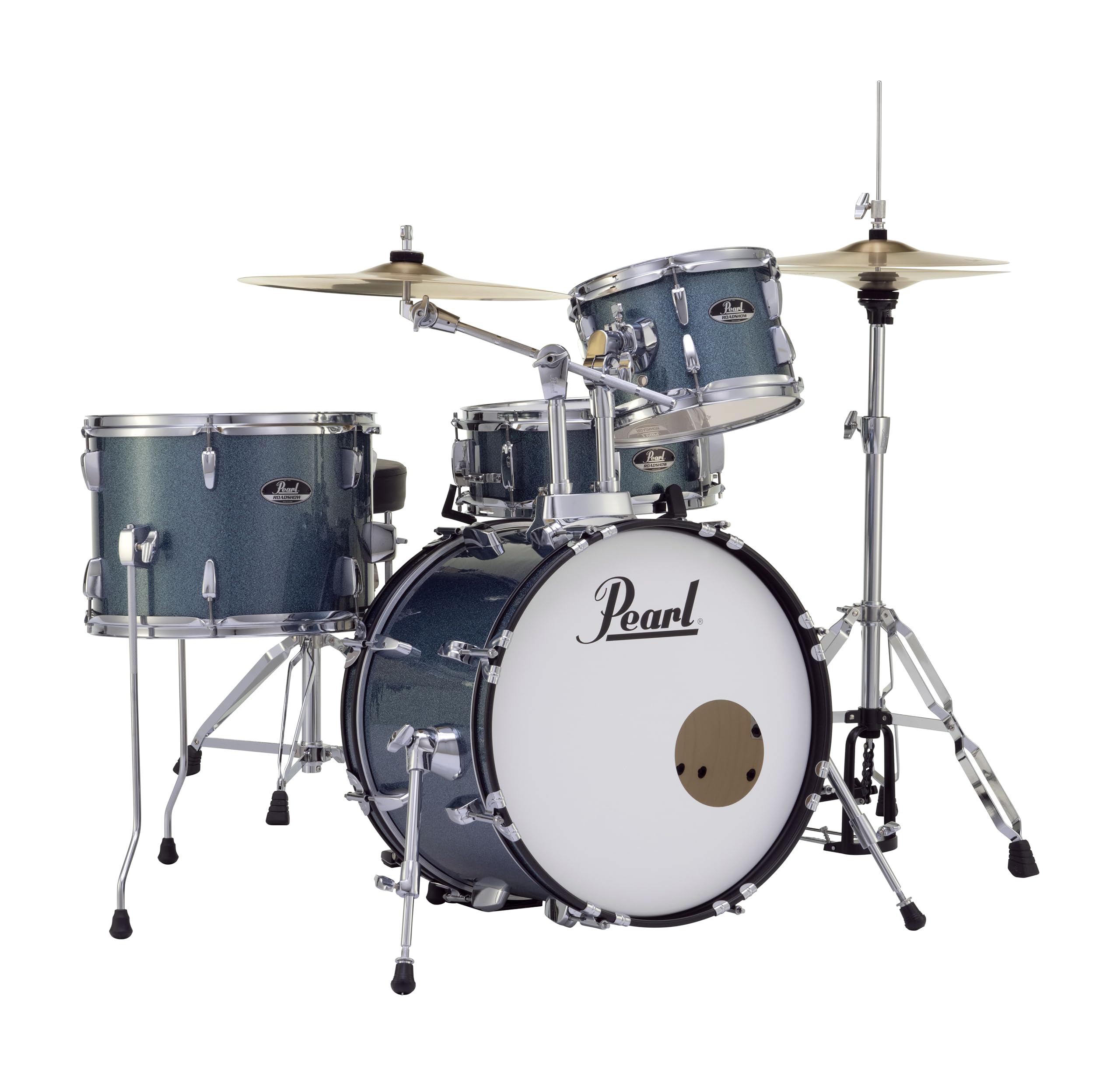 Pearl Roadshow Drum Set 4-Piece Complete Kit with Cymbals and Stands, Aqua Blue Glitter (RS584C/C703)