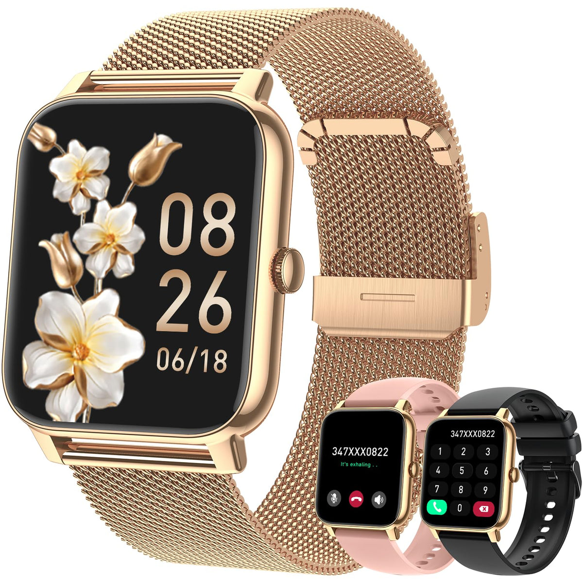 Smart Watch For Women Fitness Tracker: Gold Smart Watches For Women Digital Mens Watches Make/Answer Call Waterproof Running Sma