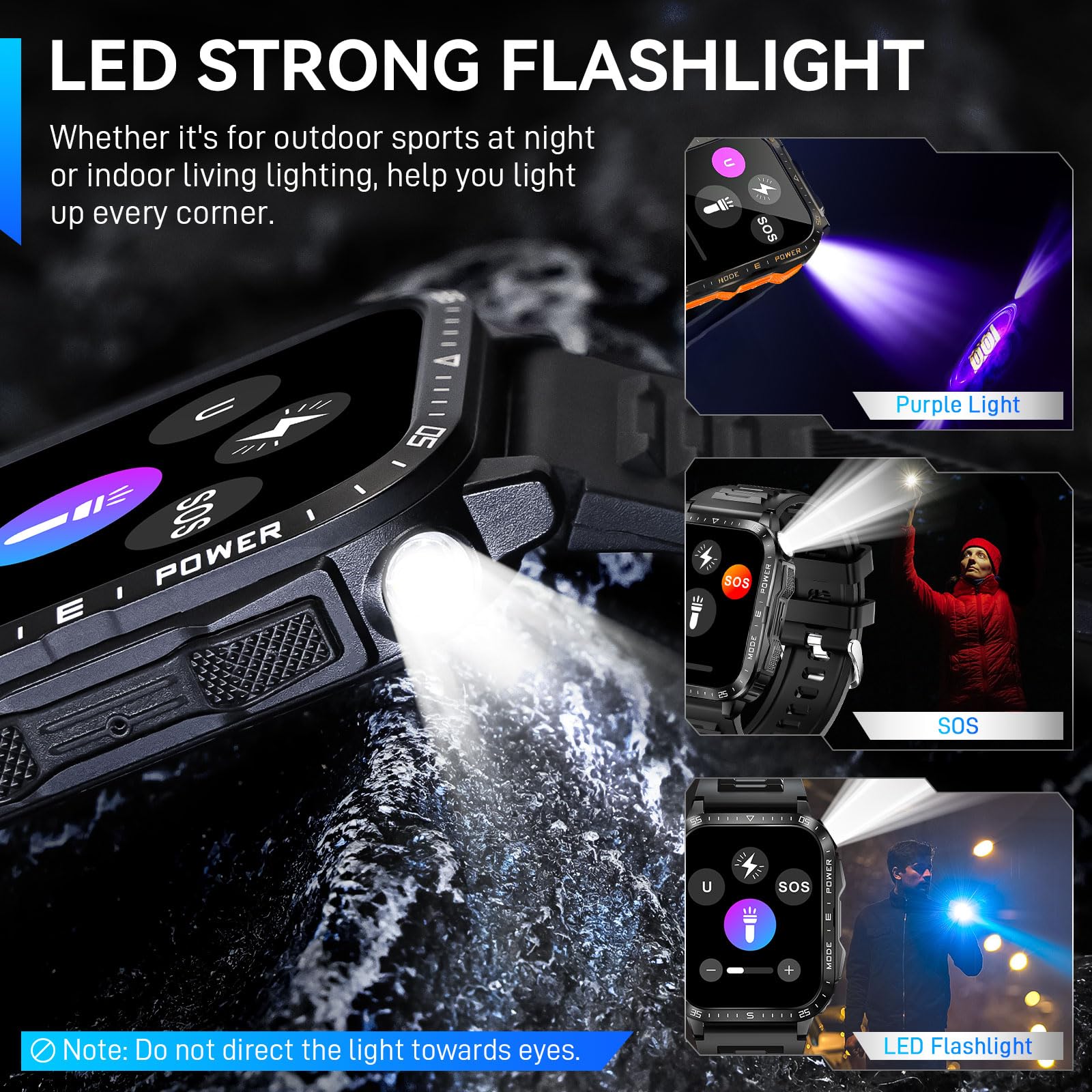 Military Smart Watch For Men With Led Flashlight Watch 2.0'' Big Screen Tactical Smartwatch 430Mah Big Battery Fitness Tracker W