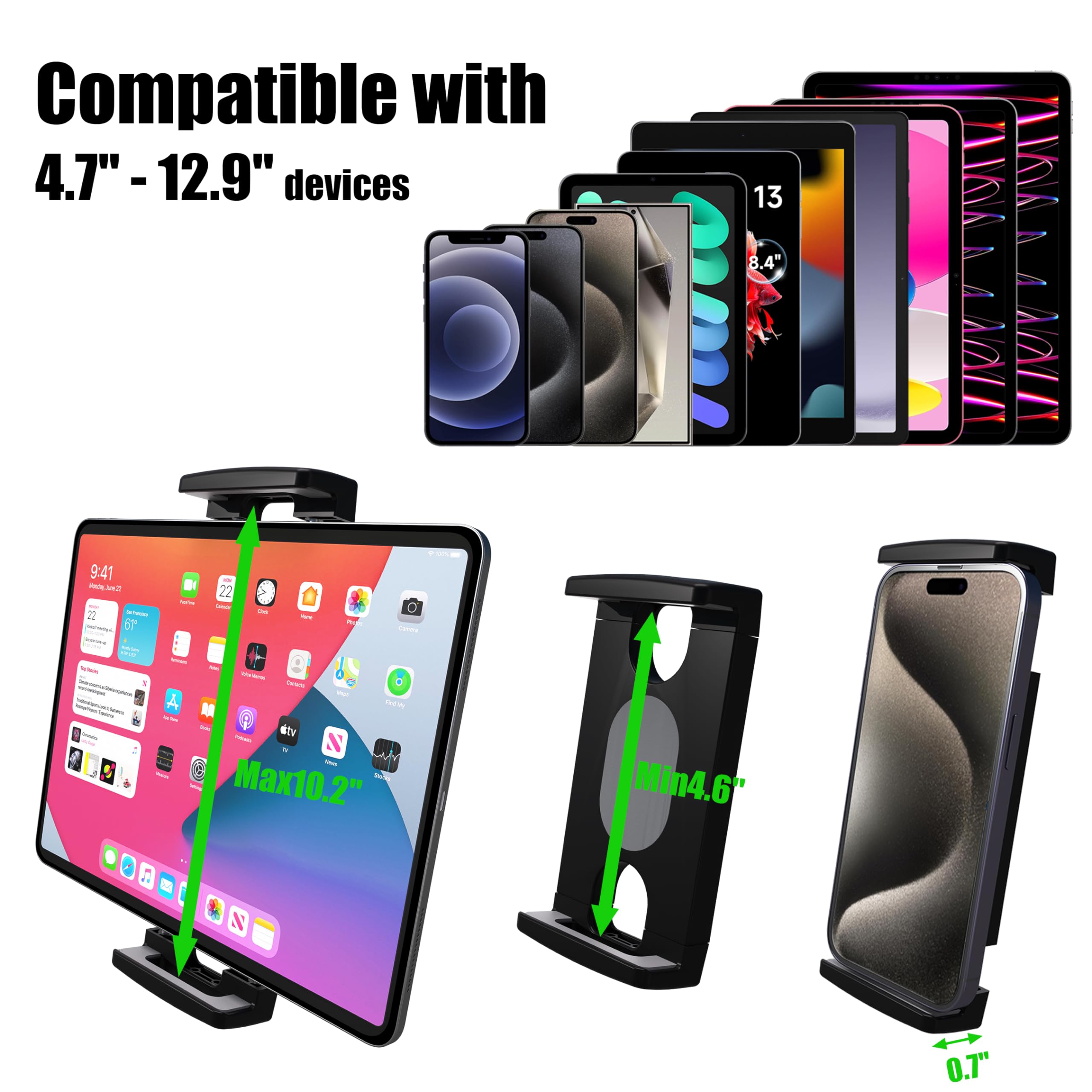 Vassmtcph Magnetic Tablet Mount Holder Ipad Fridge Mount Stand For Cabinet Whiteboard Gym Warehouse And More Fits 4.7 12.9 Inch