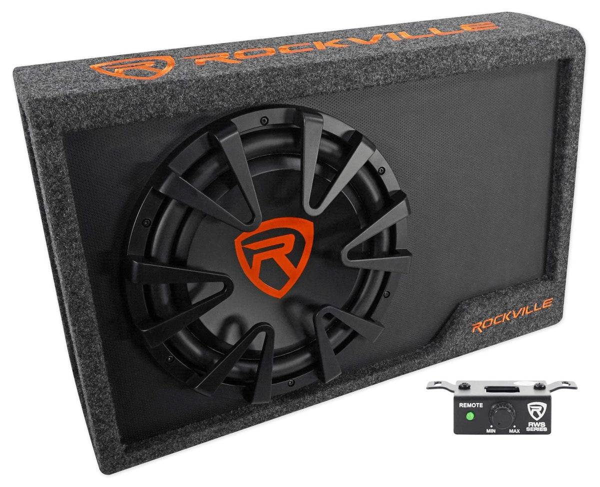Rockville Rws12ca Slim 1200 Watt 12' Amplified Powered Car Subwoofer Enclosure ,Black
