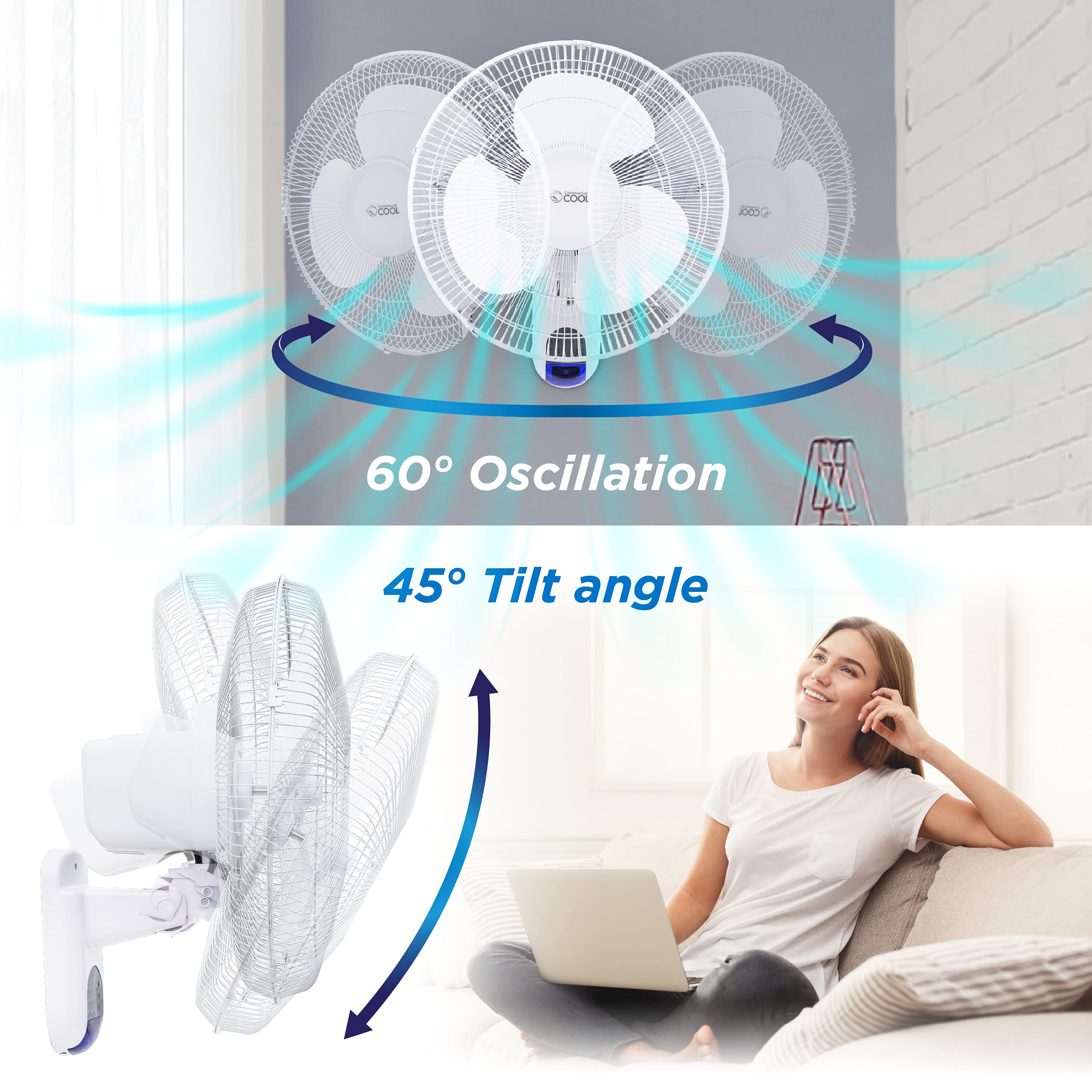 Commercial Cool 16 Inch Wall Fan With Remote, White (Ccfwr16W)