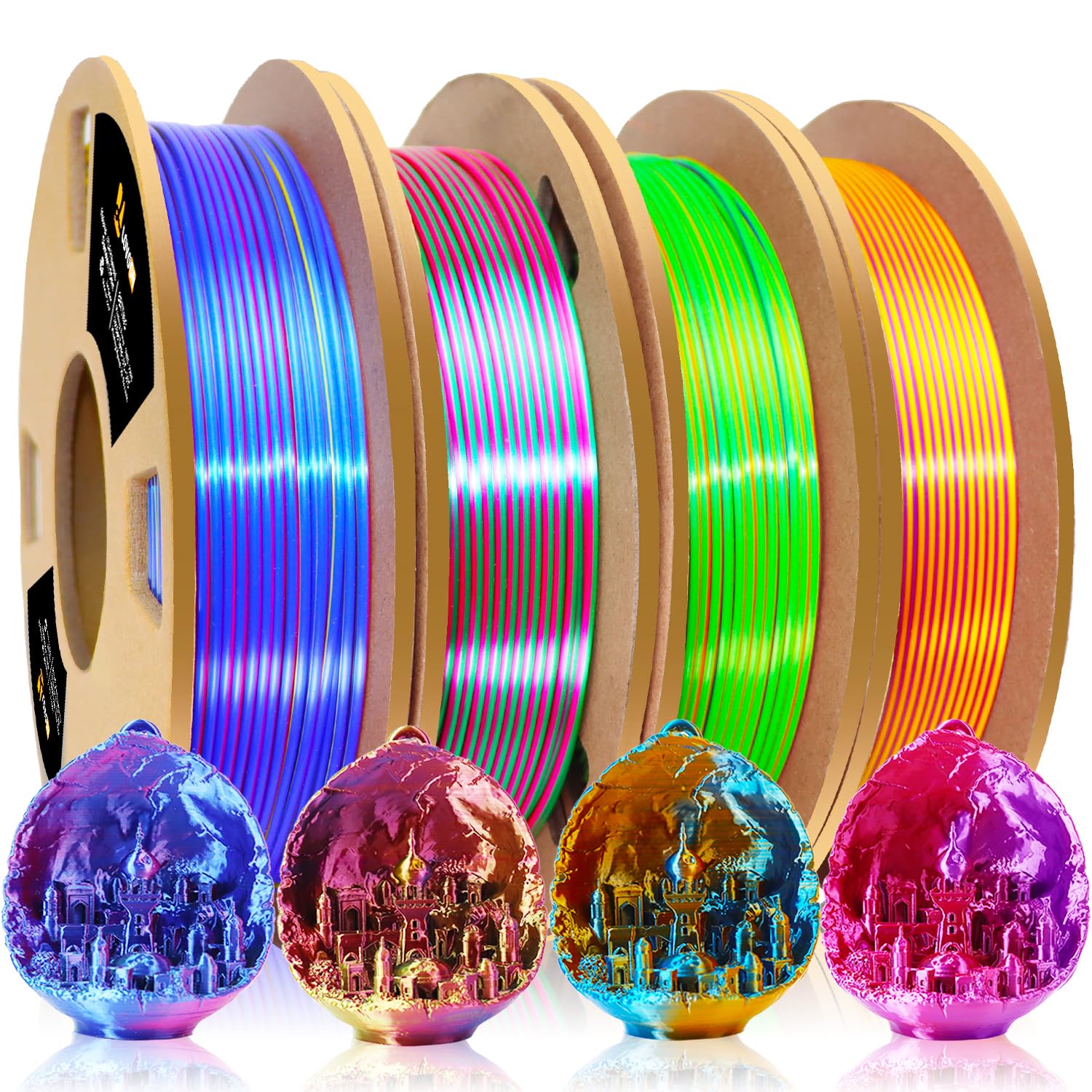 Lovoon 3D Pla Filament 1.75Mm Bundle, Tricolor 3D Printer Filament Bundle, Rainbow Silk Pla Filament Bundle, Pla Filament For 3D