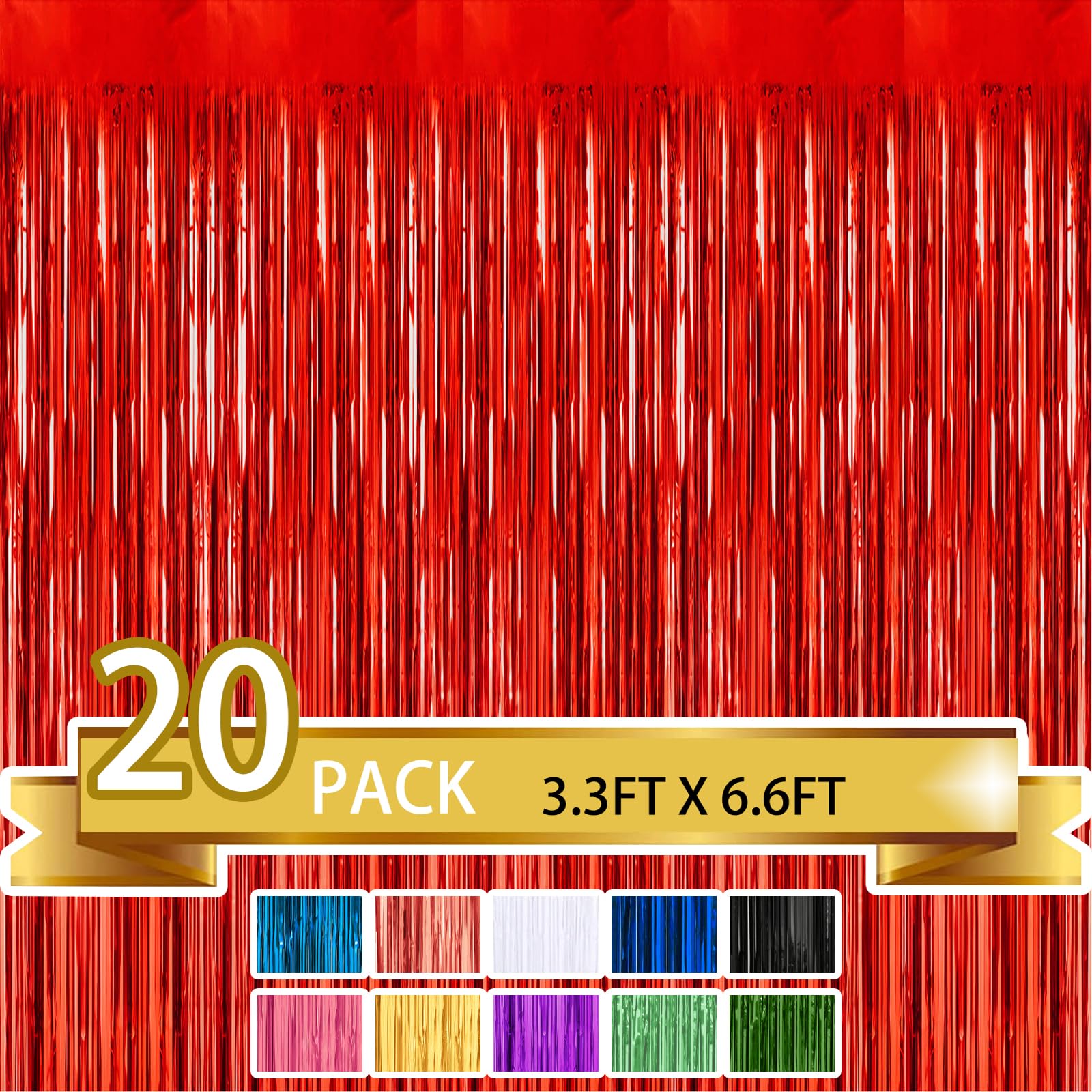20 Pack Red Metallic Tinsel Foil Fringe Curtains Party Photo Backdrop Party Streamers For Birthday,Graduation,New Year Eve Decor