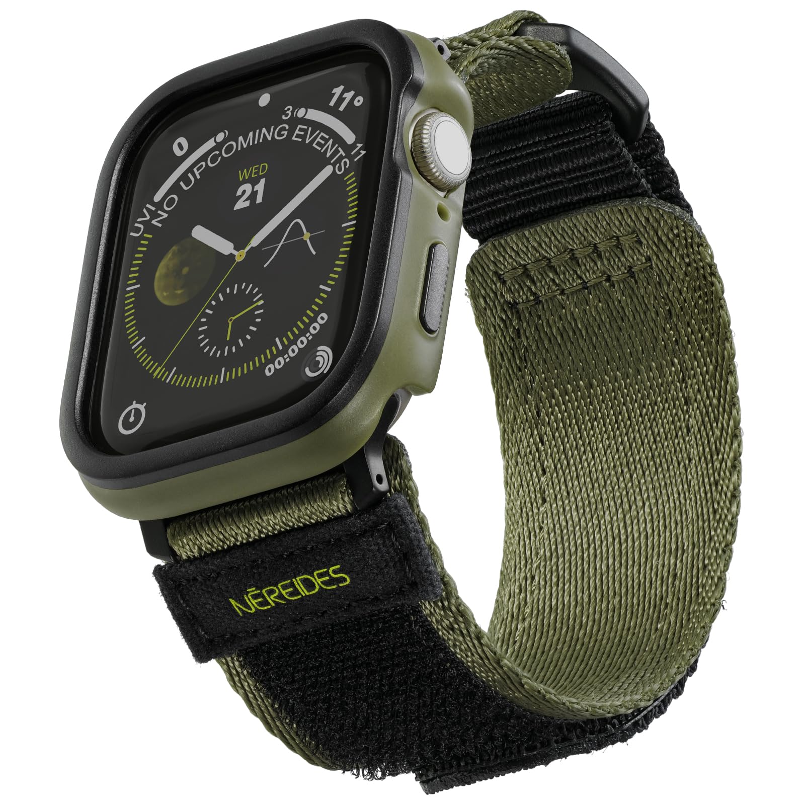 Rugged Case With Band For Apple Watch Series 9/8/7 Band 45Mm, Hook And Loop Nylon Sport Strap With Case For Iwatch Men(Army Gree