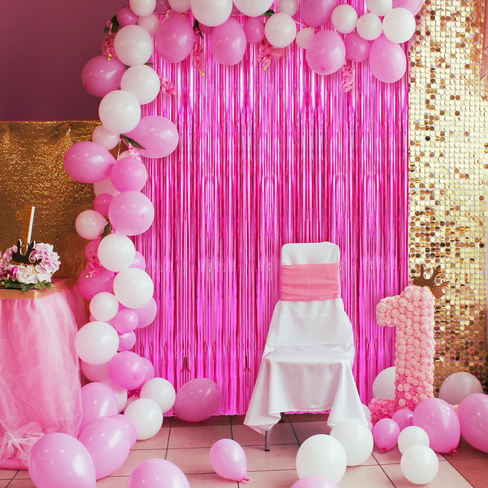 2 Pack Metallic Foil Tinsel Photo Booth Backdrop Streamer (Hot Pink, 2 Pack)