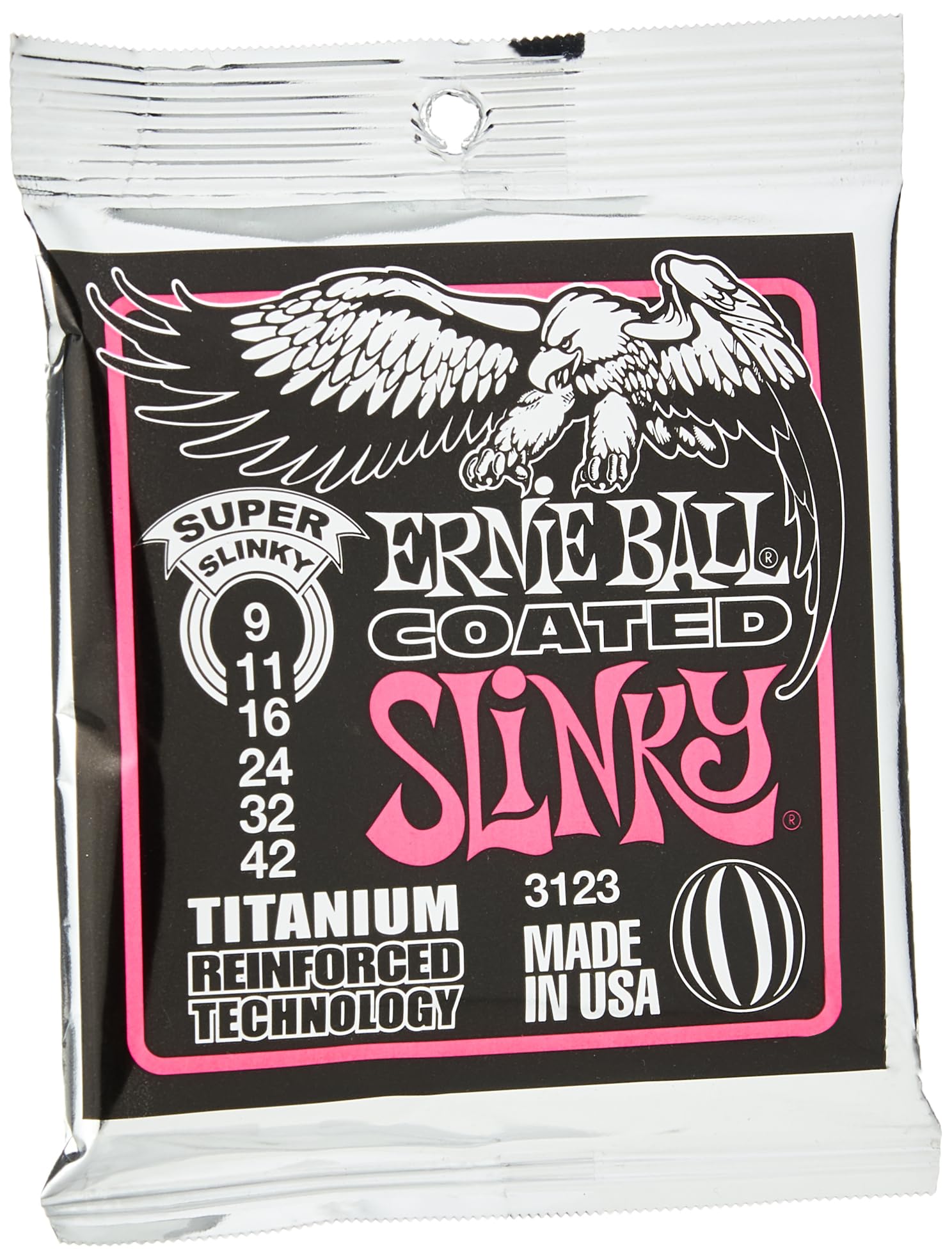 Ernie Ball Super Slinky Coated Titanium Electric Guitar Strings, 9 42 Gauge (P03123)