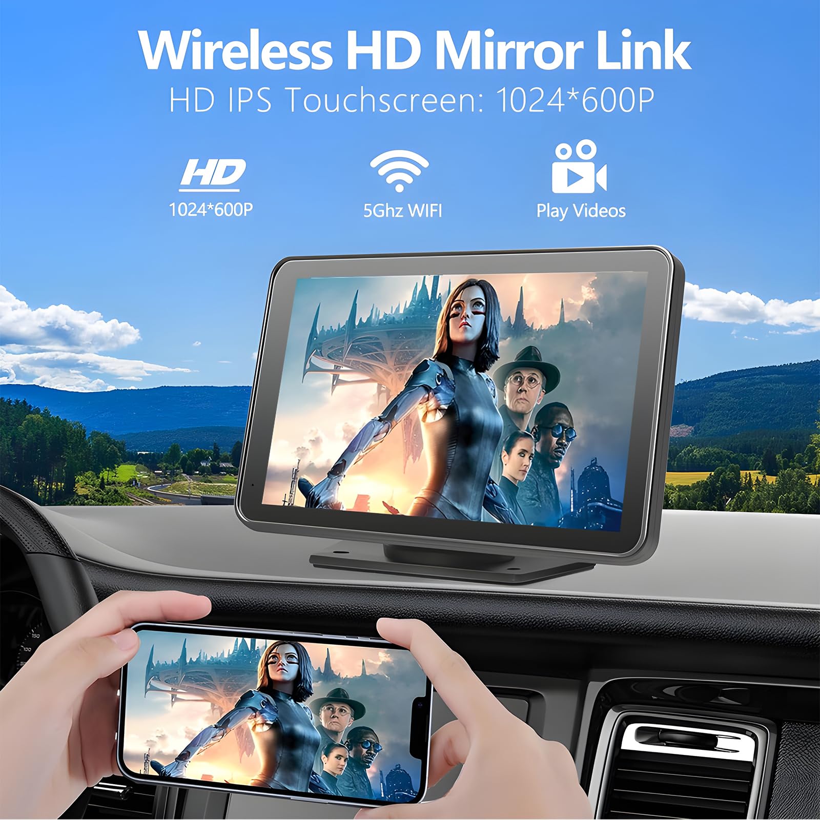 Portable Apple Carplay Screen For Car, 7'' Wireless Carplay & Android Auto With Bluetooth, Hd Backup Camera, Gps Navigation, Sir