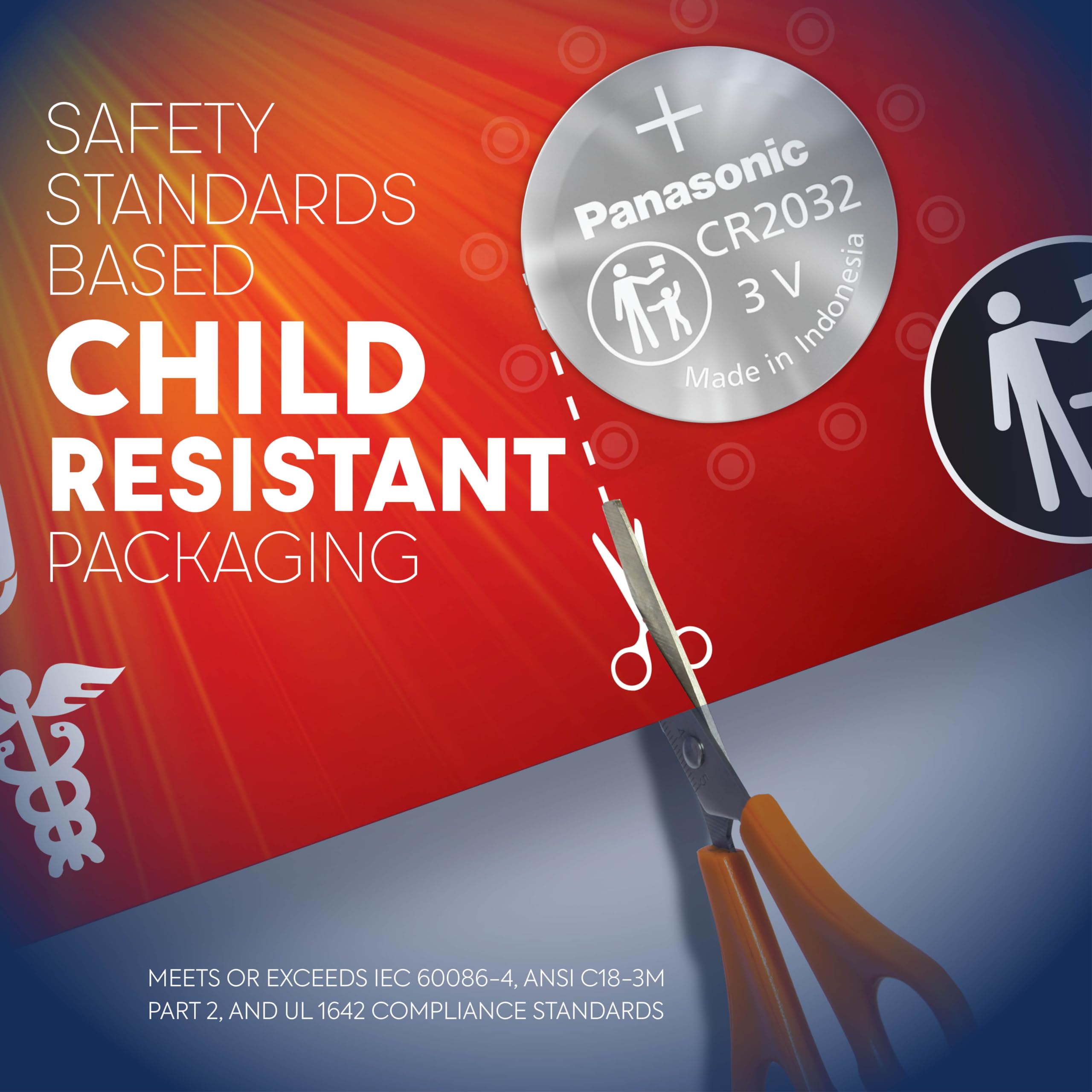 Panasonic Cr2032 3.0 Volt Long Lasting Lithium Coin Cell Batteries In Child Resistant, Standards Based Packaging, 4 Pack