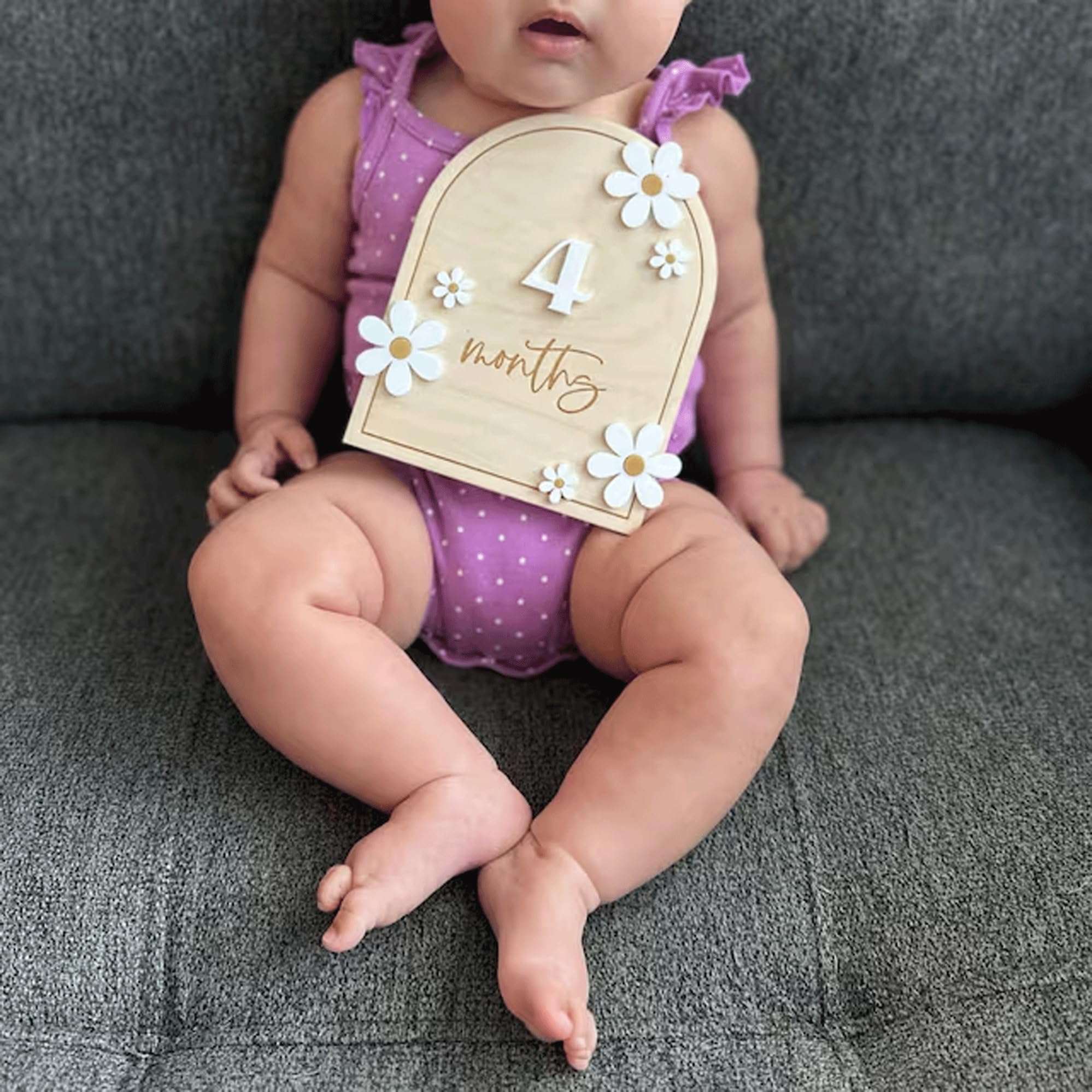 Daisy 3D Baby Monthly Milestone, Wooden Baby Milestone Signs, Monthly Milestone Wood Discs, Baby Milestone Discs (Daisy)