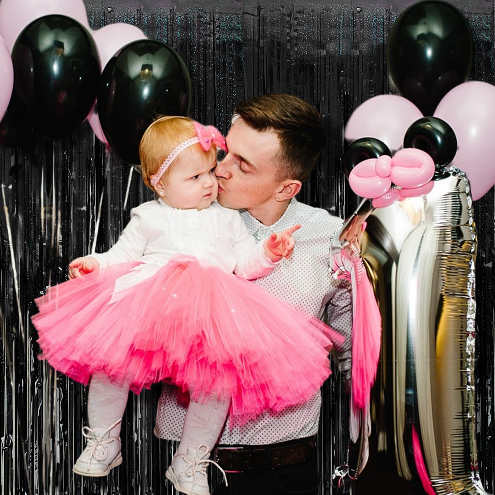 Tinsel Curtain Party Backdrop Black Birthday Party Decorations 5 Packs Glitter Foil Fringe Curtain Party Decor Streamers Photo B