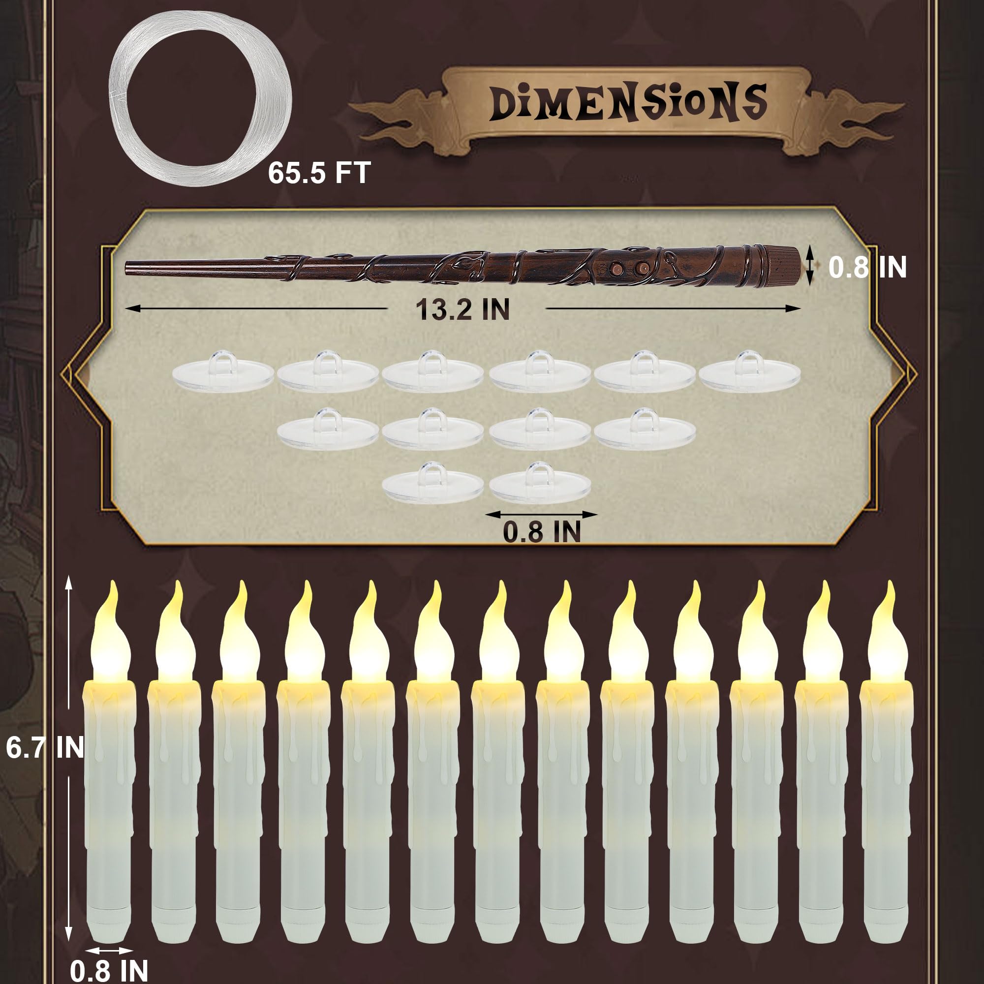 Treewoll Halloween Decorations, 12Pcs Floating Candles With Wand Remote, 6.7'' L Battery Operated Flickering Flameless Candles W