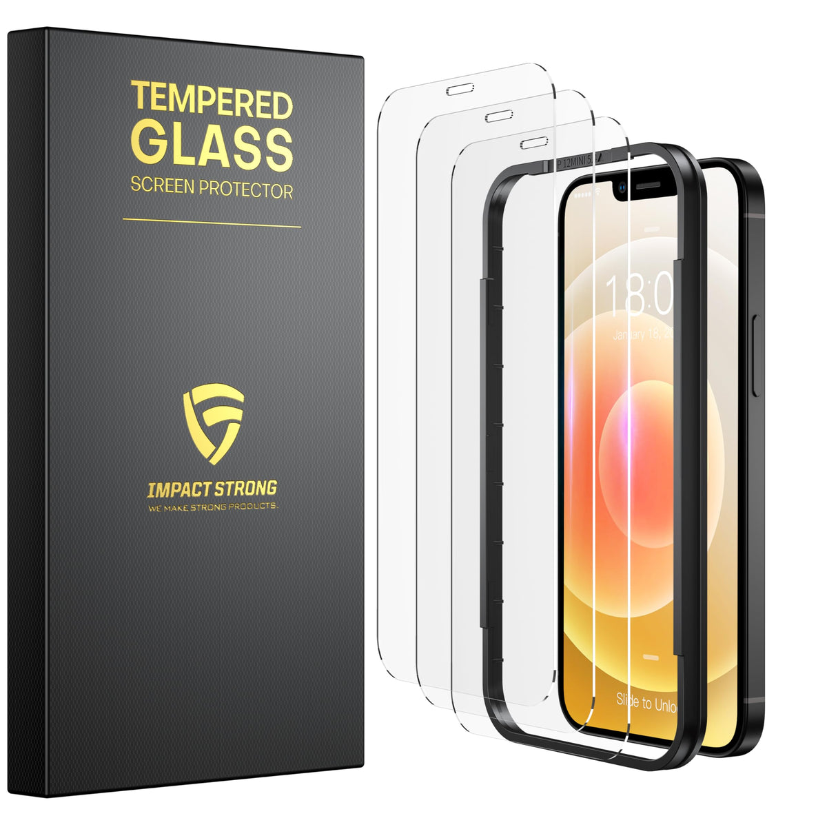 Impactstrong Shatterproof Tempered Glass Screen Protector For Iphone 12 Mini [Easy Installation Frame] [Bubble Free] [9H Hardnes
