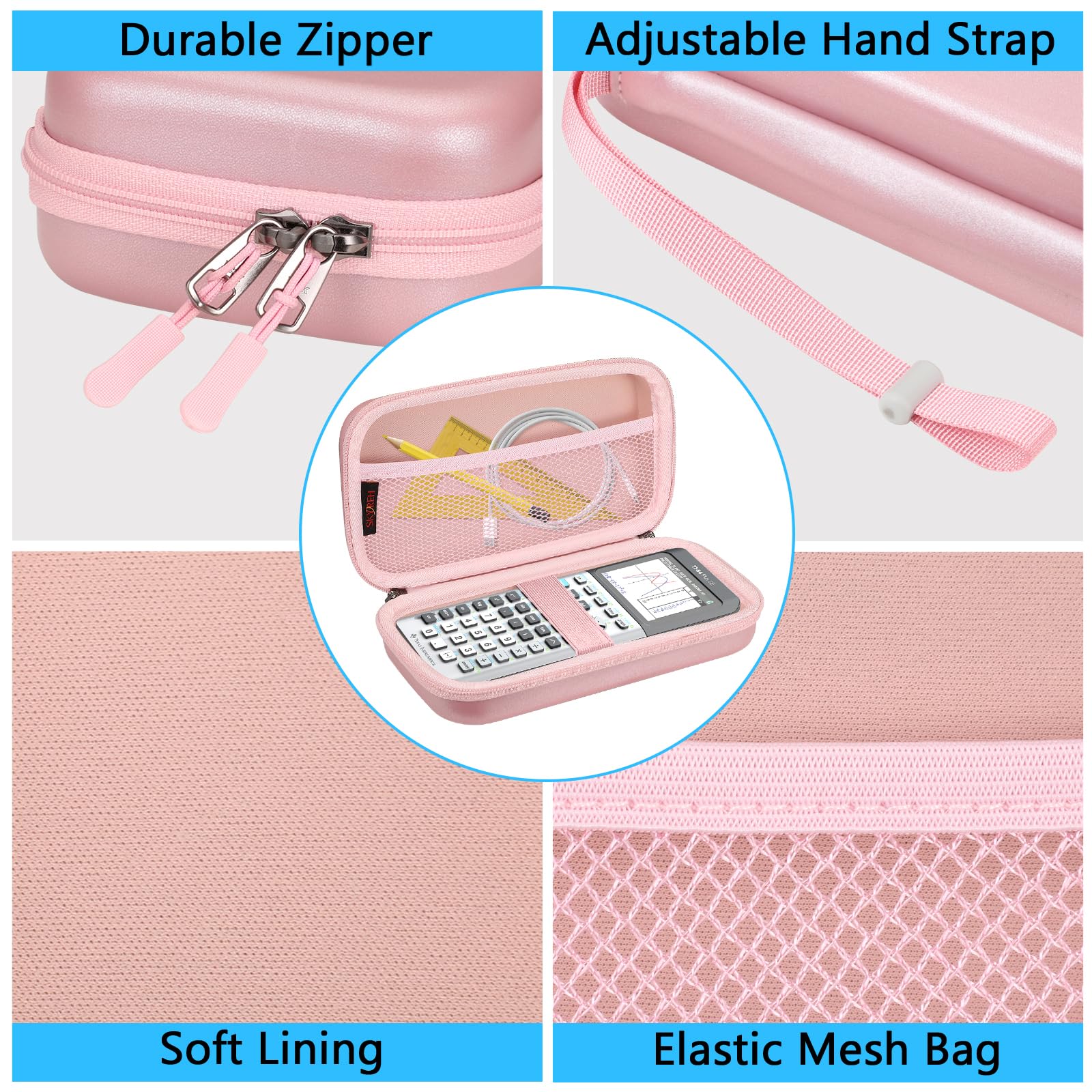 Skyreh Graphing Calculator Carrying Case For Ti 84 Plus Ce, Hard Eva Shockproof Protective Case For Texas Instruments Ti 84 Plus Ce/Ti 83 Plus Ce/Ti Nspire Cx Ii Cas/Tl Nspire Cx Ll (Rose Gold)